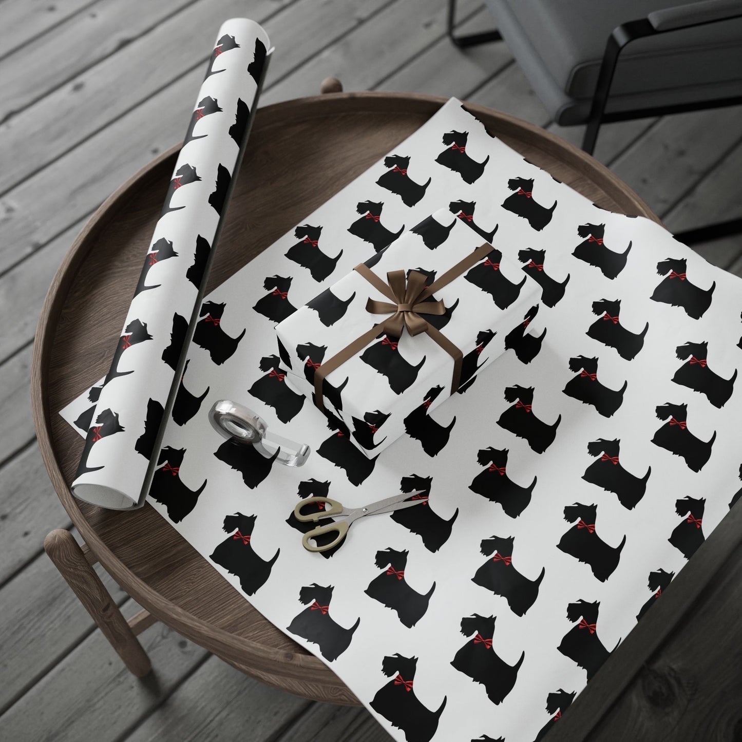 Gift Wrapping Papers - Scottish Terrier with Red Bow Design