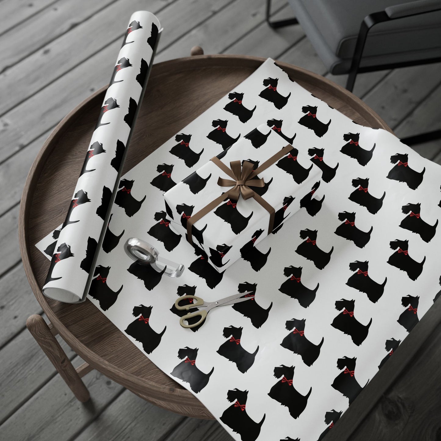 Gift Wrapping Papers - Scottish Terrier with Red Bow Design