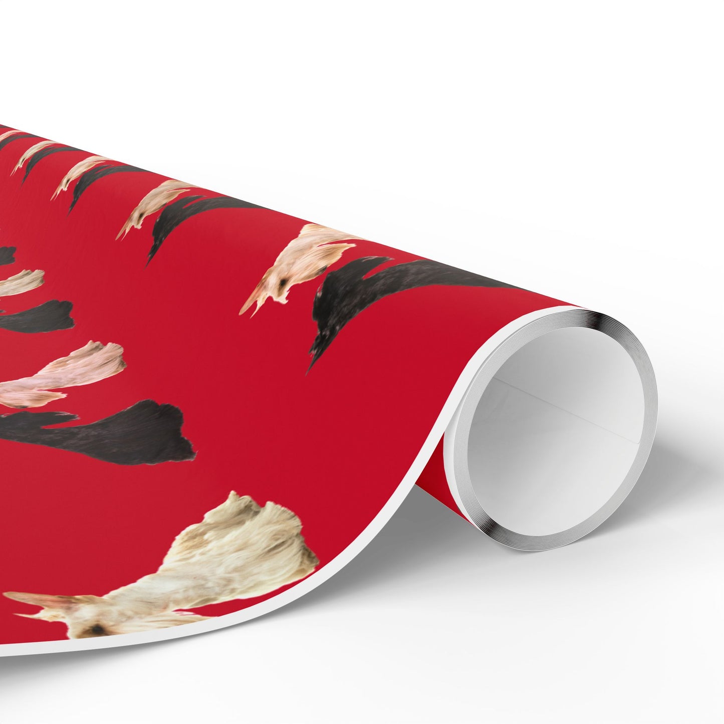 Festive Black and White Scottish Terrier Wrapping Paper for Gift Giving, Holiday, Birthday, Party, Pet Lovers, Cute Dog Design, Red Background