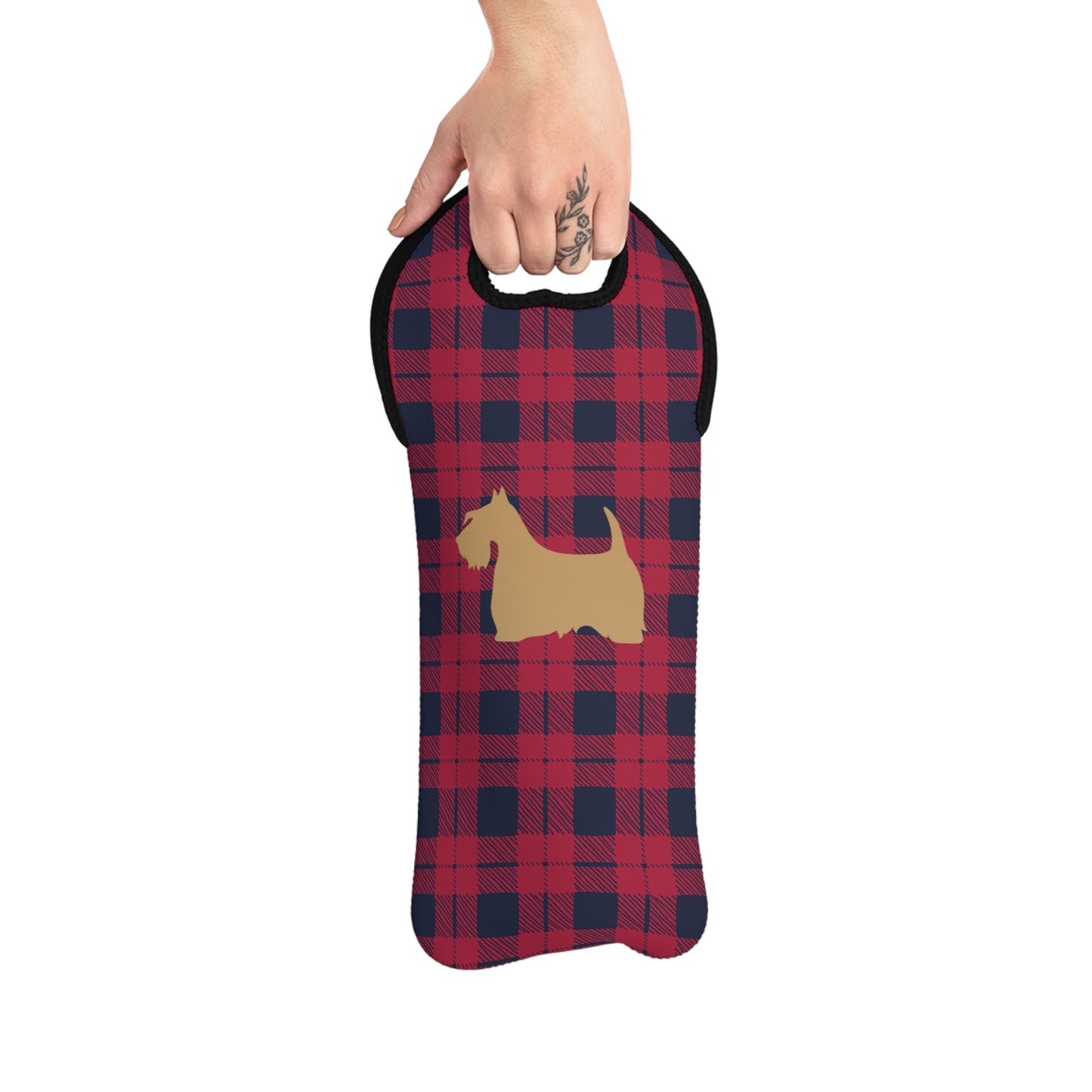 Plaid Wine Tote or Gift Bag with Scottish Terrier Design