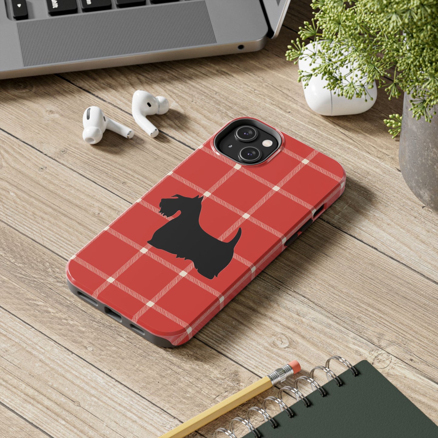 Scottish Terrier Phone Case, Tough Cases, Scottie Dog Phone Cover, Gift for Dog Lovers, Plaid Design