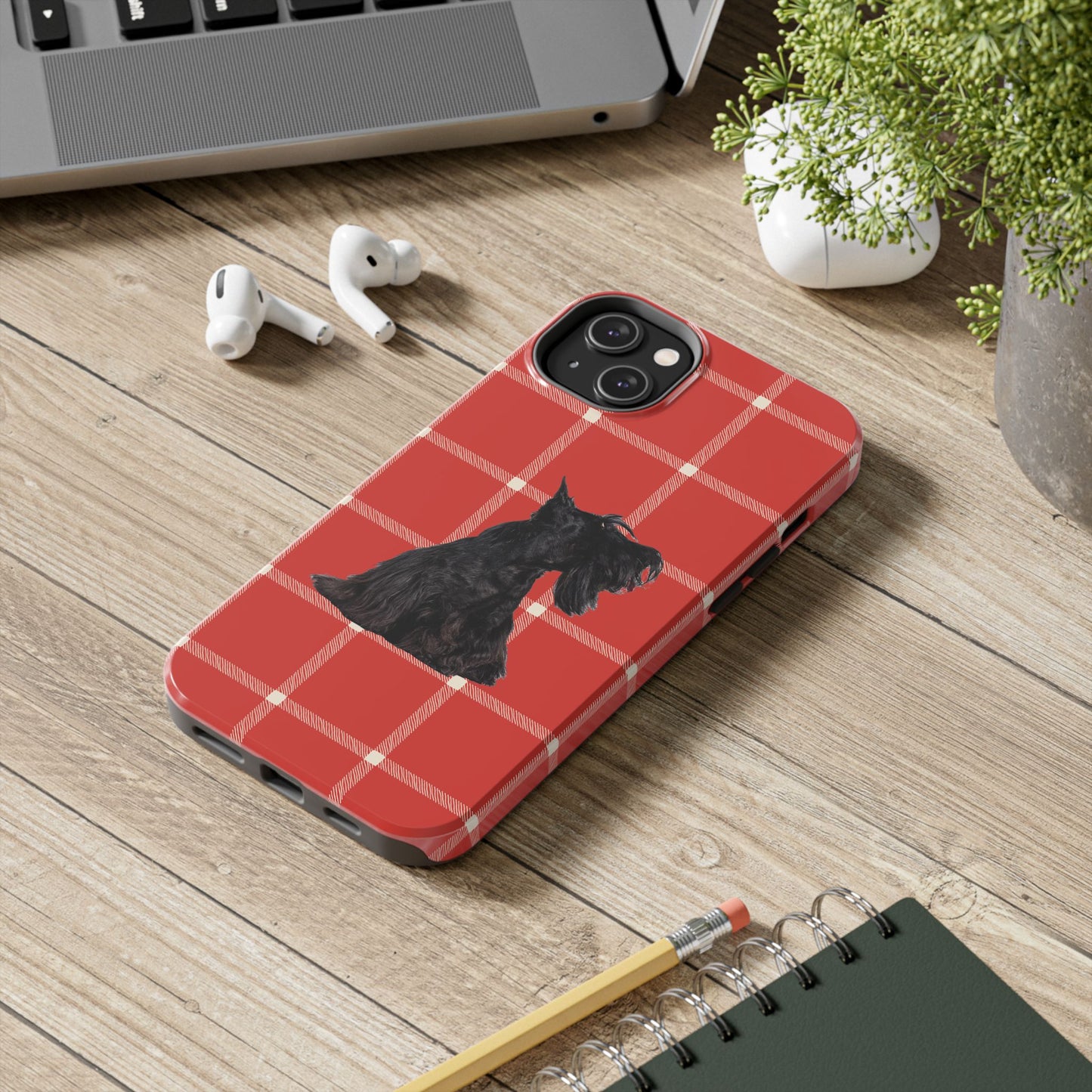 Scottish Terrier Phone Case, Tough Cases, Scottie Dog Phone Cover, Gift for Dog Lovers, Plaid Design