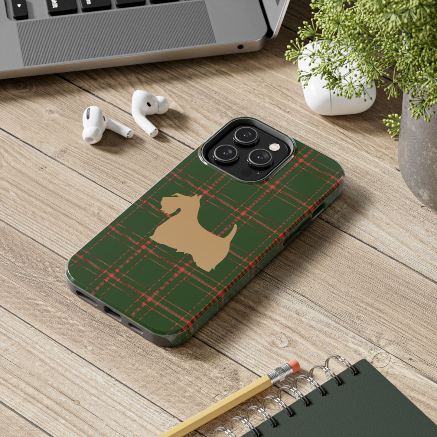 Scottish Terrier Phone Case, Tough Cases, Scottie Dog Phone Cover, Gift for Dog Lovers, Plaid Design