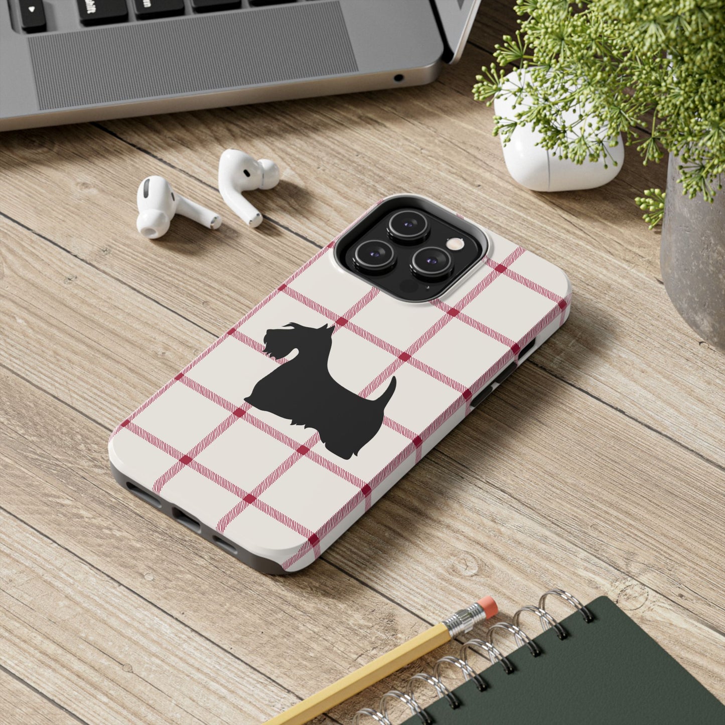 Scottish Terrier Phone Case, Tough Cases, Scottie Dog Phone Cover, Gift for Dog Lovers, Plaid Design