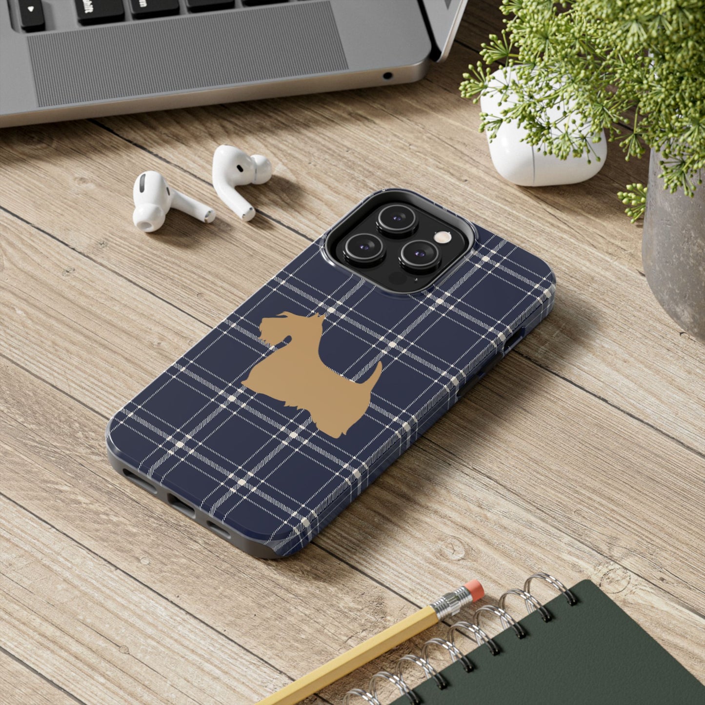 Scottish Terrier Phone Case, Tough Cases, Scottie Dog Phone Cover, Gift for Dog Lovers, Plaid Design