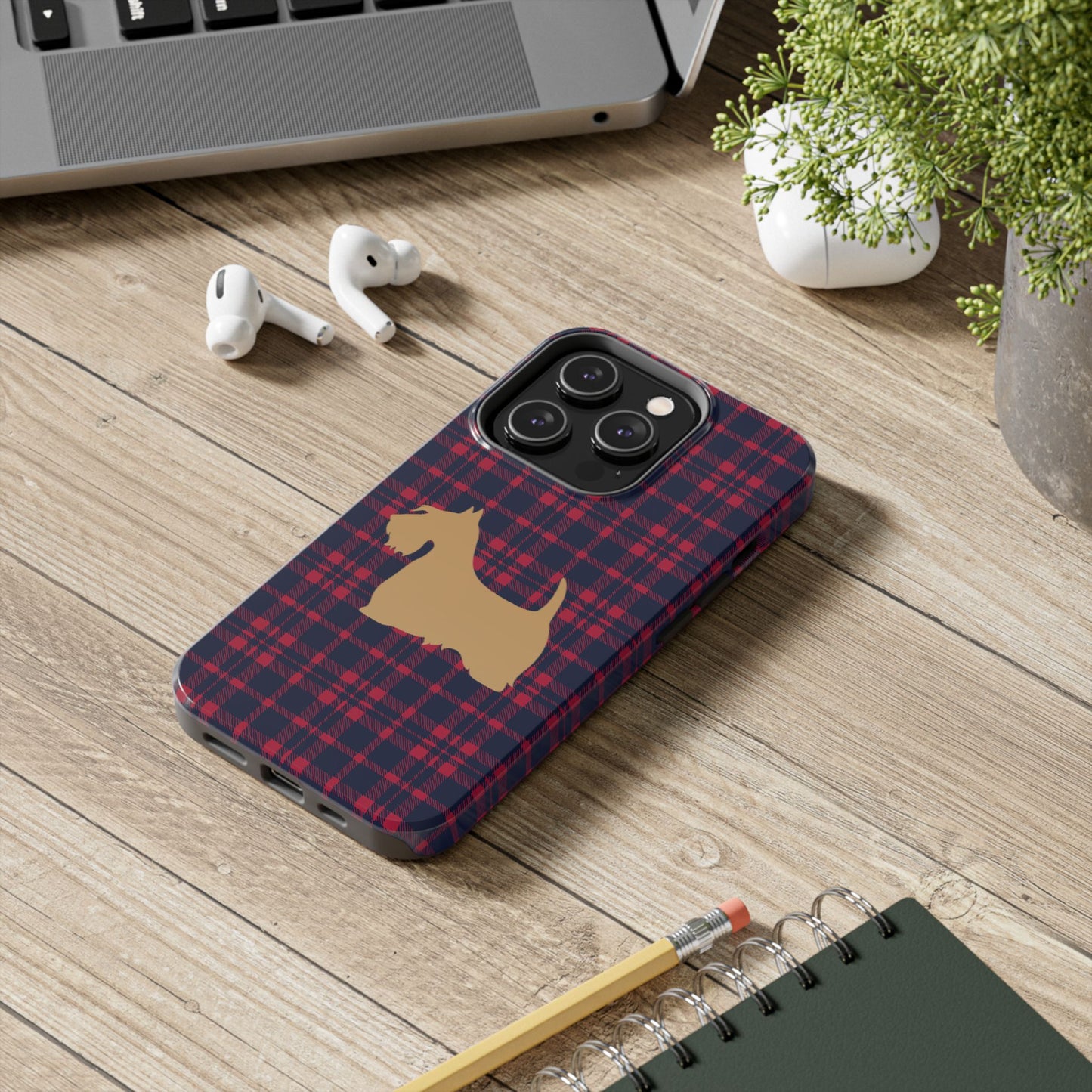 Scottish Terrier Phone Case, Tough Cases, Scottie Dog Phone Cover, Gift for Dog Lovers, Plaid Design