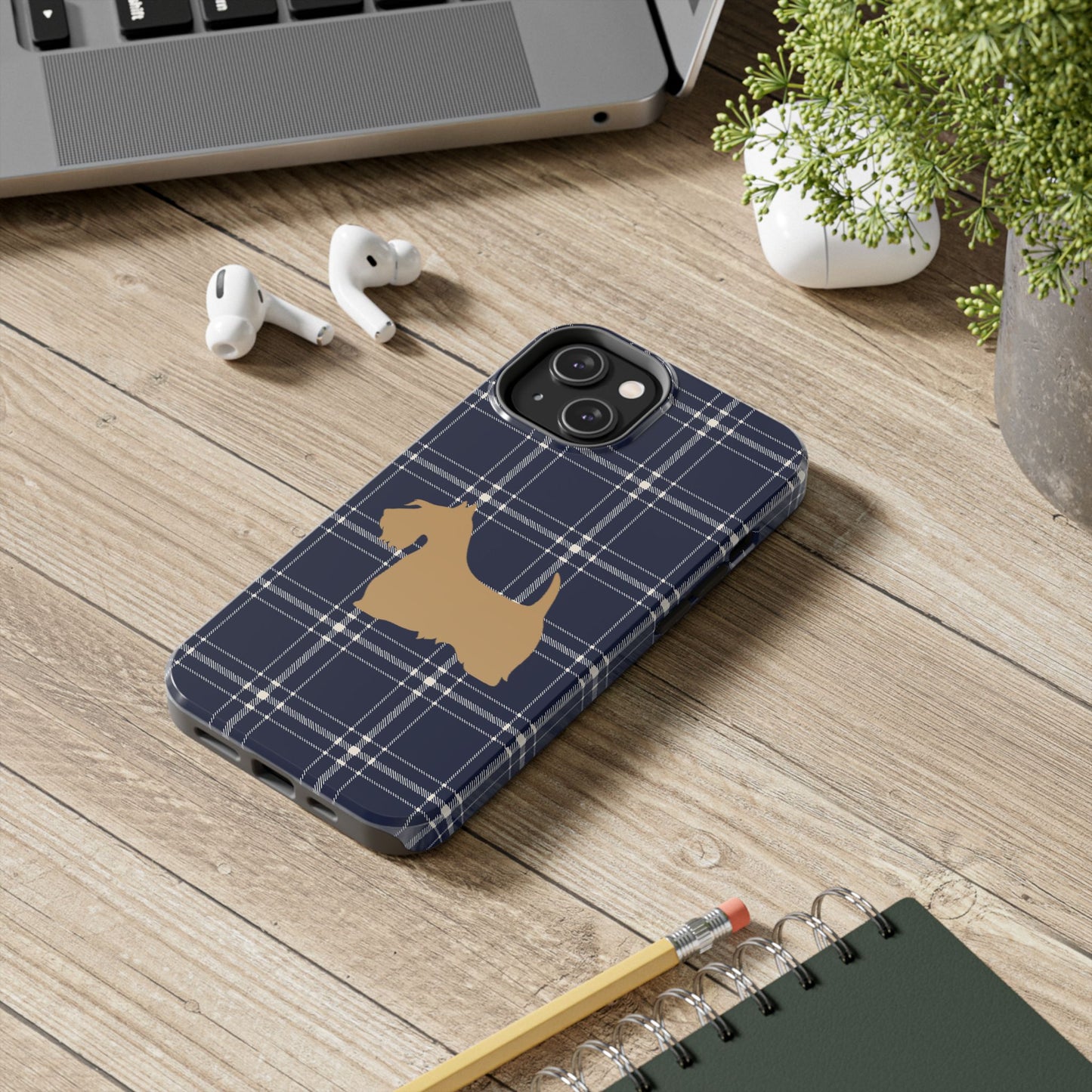 Scottish Terrier Phone Case, Tough Cases, Scottie Dog Phone Cover, Gift for Dog Lovers, Plaid Design