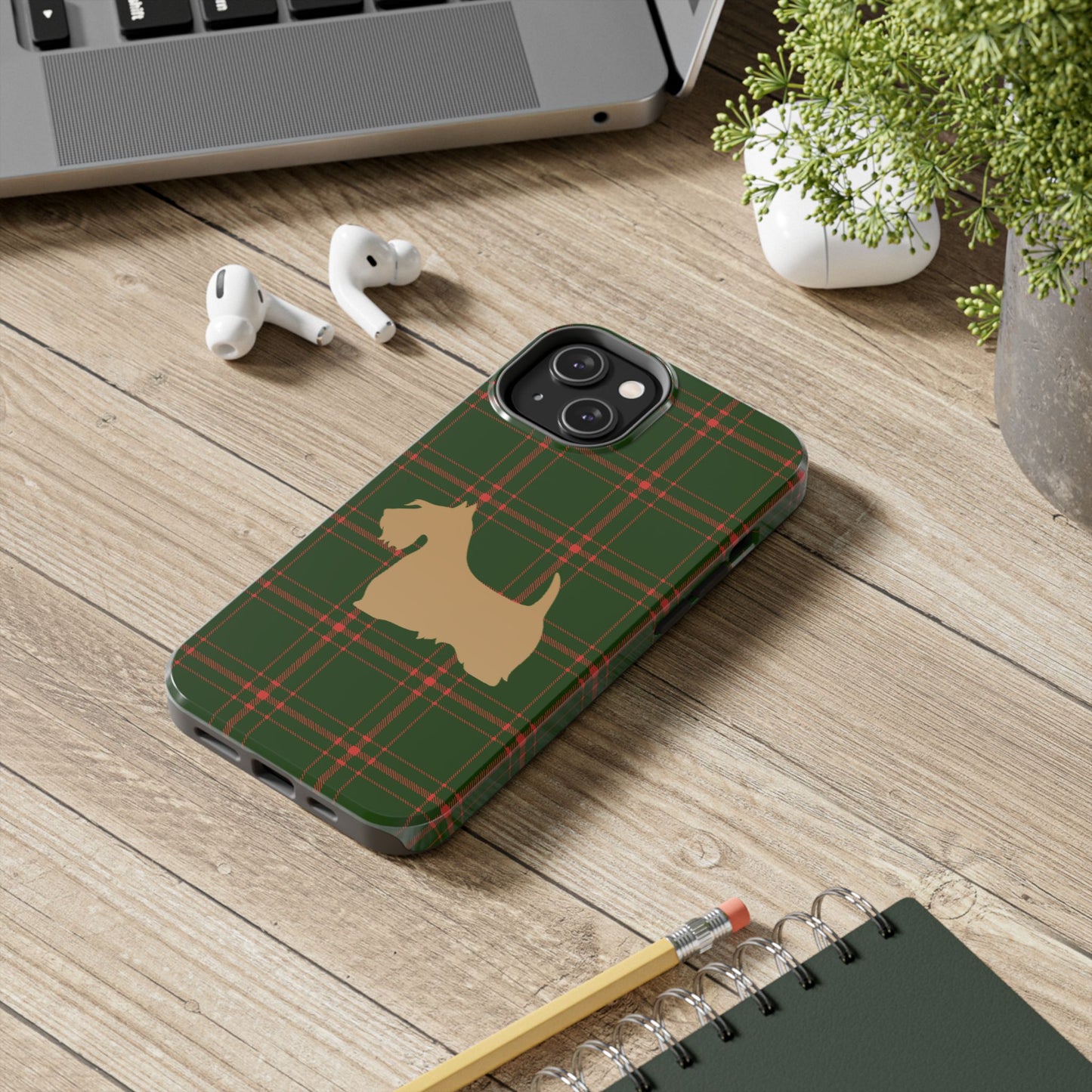 Scottish Terrier Phone Case, Tough Cases, Scottie Dog Phone Cover, Gift for Dog Lovers, Plaid Design