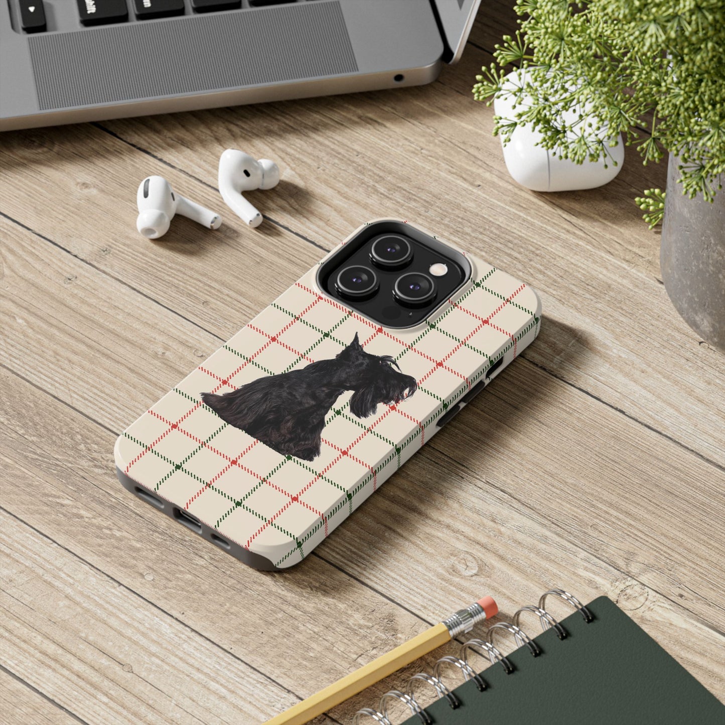 Scottish Terrier Phone Case, Tough Cases, Scottie Dog Phone Cover, Gift for Dog Lovers, Plaid Design