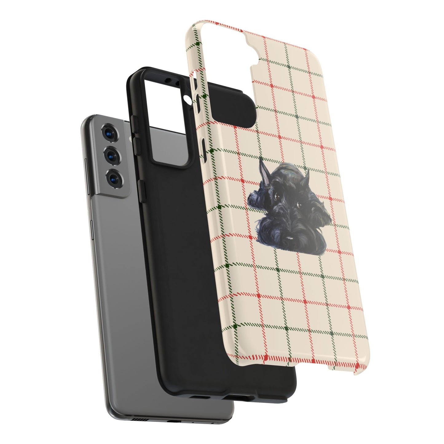 Scottish Terrier Phone Case, Tough Cases, Scottie Dog Phone Cover, Gift for Dog Lovers, Plaid Design