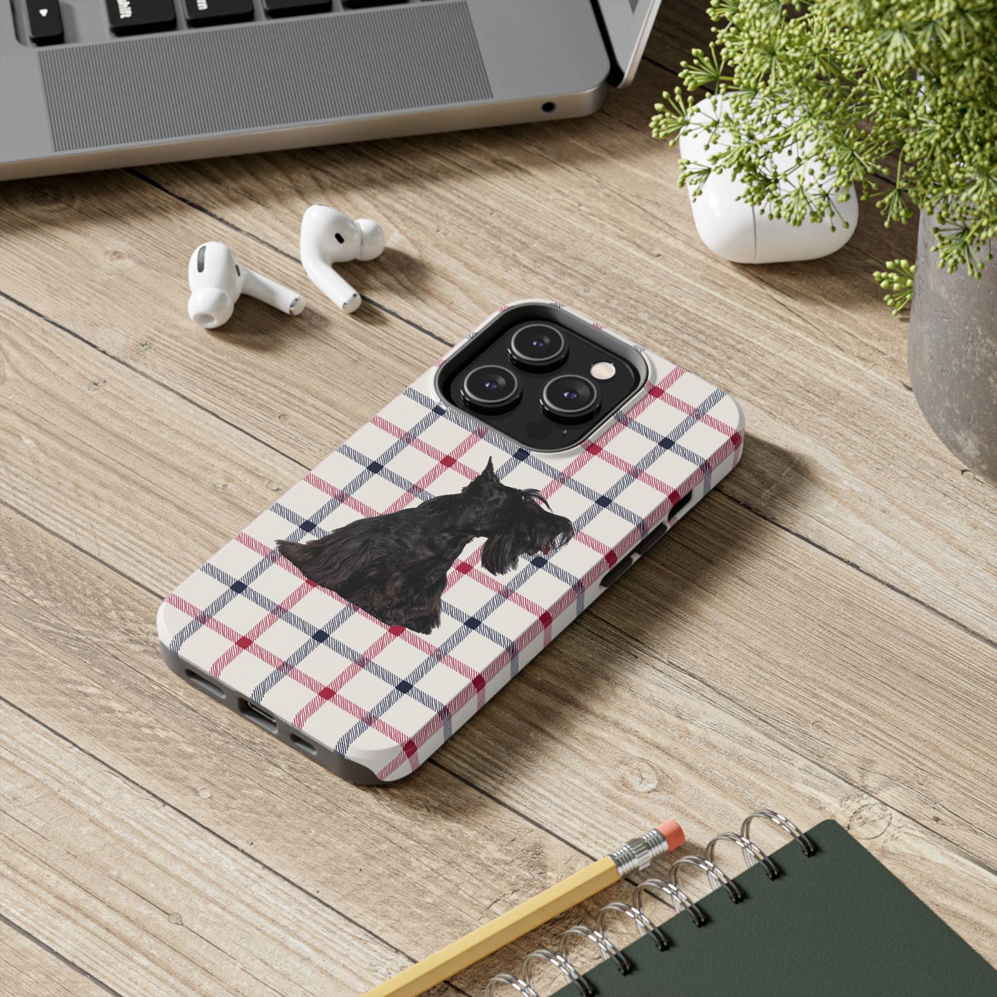 Scottish Terrier Phone Case, Tough Cases, Scottie Dog Phone Cover, Gift for Dog Lovers, Plaid Design