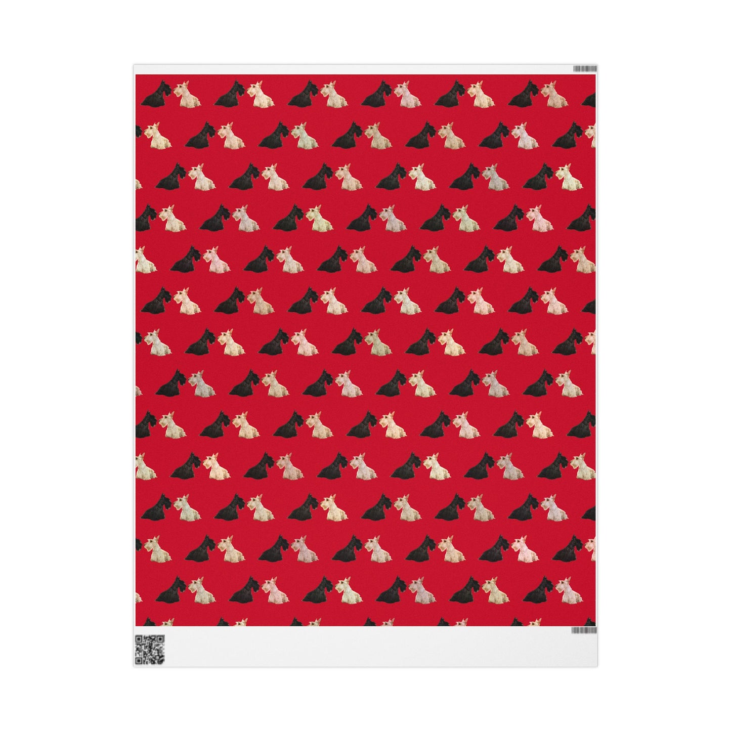Festive Black and White Scottish Terrier Wrapping Paper for Gift Giving, Holiday, Birthday, Party, Pet Lovers, Cute Dog Design, Red Background