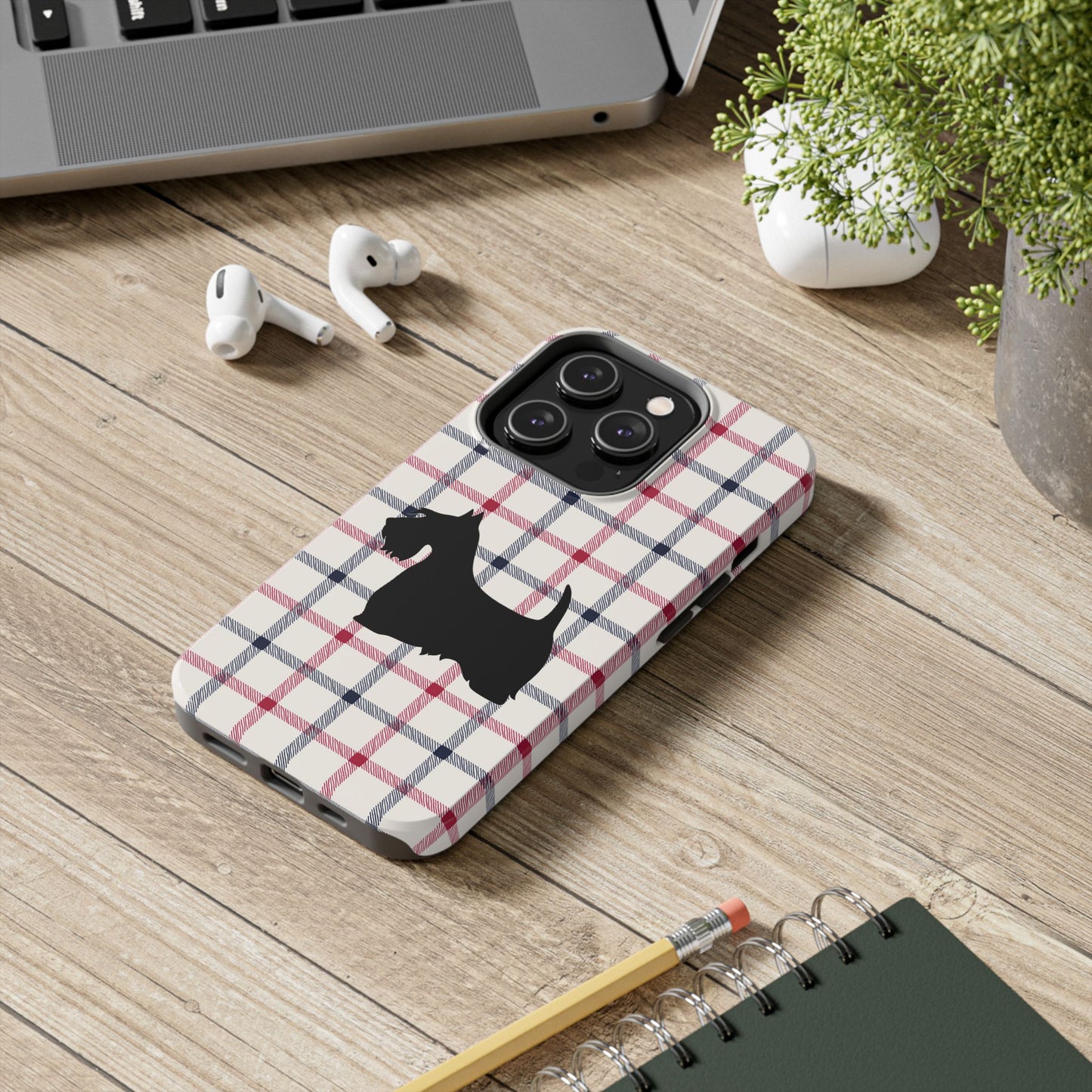 Scottish Terrier Phone Case, Tough Cases, Scottie Dog Phone Cover, Gift for Dog Lovers, Plaid Design