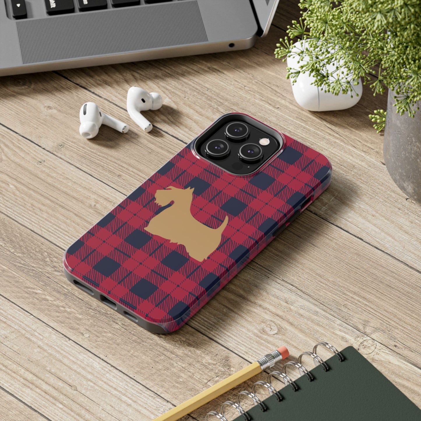 Scottish Terrier Phone Case, Tough Cases, Scottie Dog Phone Cover, Gift for Dog Lovers, Plaid Design