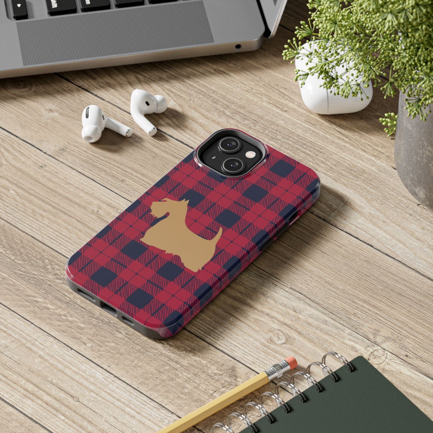 Scottish Terrier Phone Case, Tough Cases, Scottie Dog Phone Cover, Gift for Dog Lovers, Plaid Design