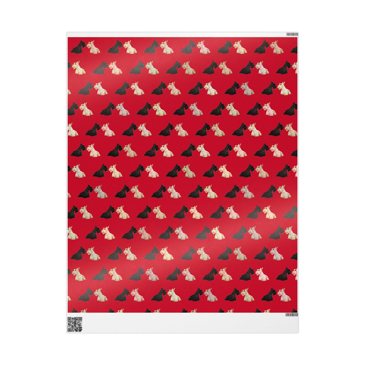 Festive Black and White Scottish Terrier Wrapping Paper for Gift Giving, Holiday, Birthday, Party, Pet Lovers, Cute Dog Design, Red Background