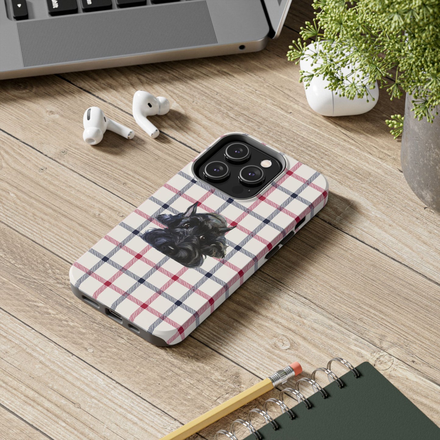 Scottish Terrier Phone Case, Tough Cases, Scottie Dog Phone Cover, Gift for Dog Lovers, Plaid Design