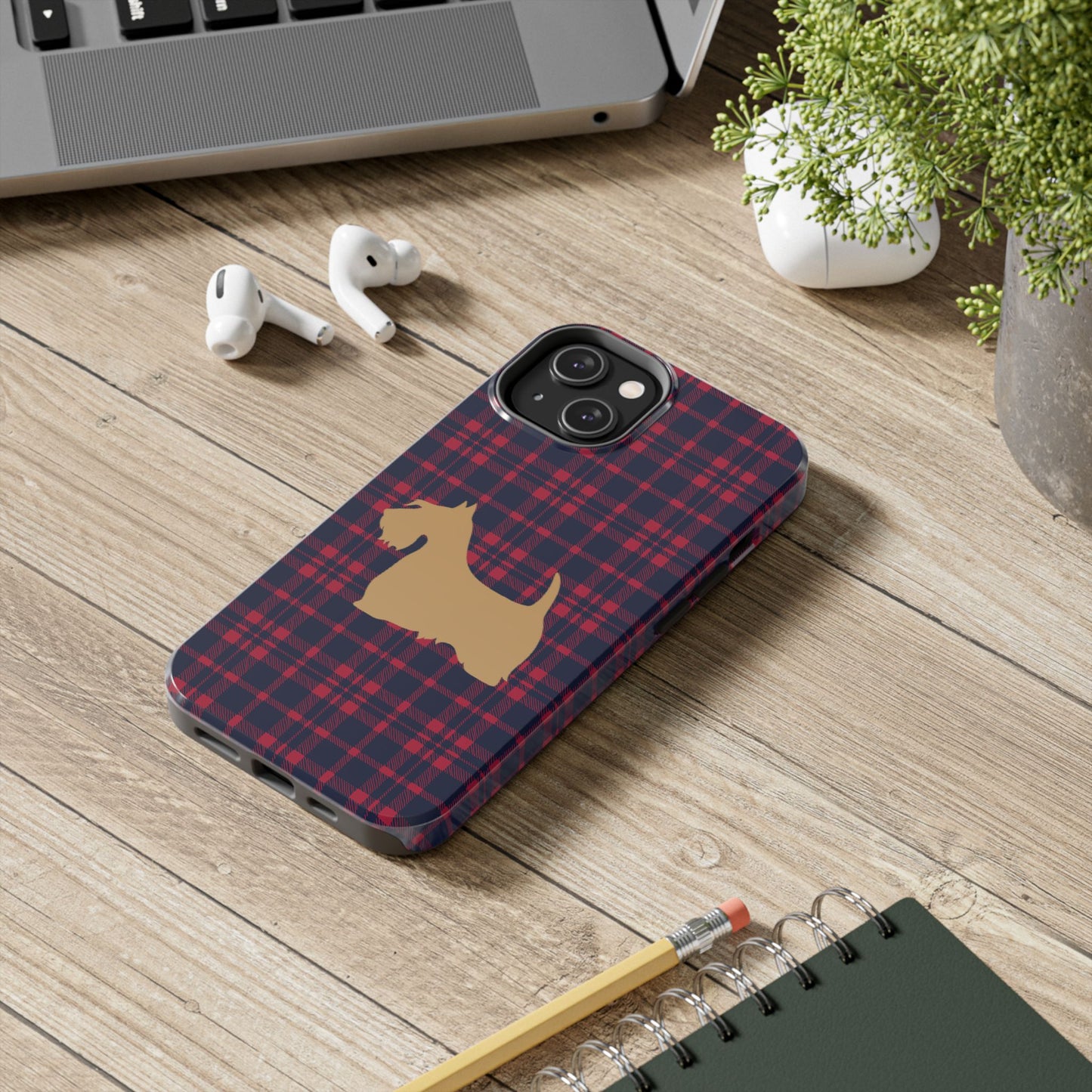 Scottish Terrier Phone Case, Tough Cases, Scottie Dog Phone Cover, Gift for Dog Lovers, Plaid Design