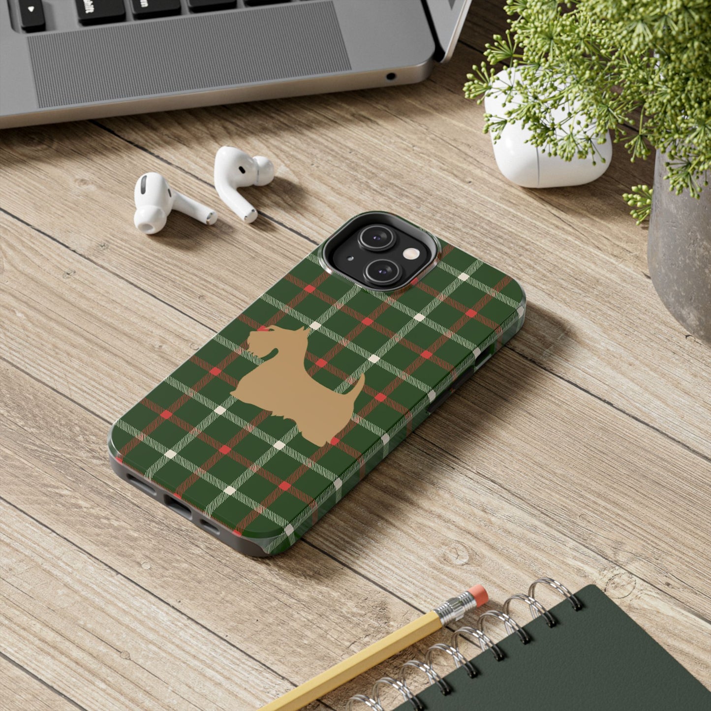 Scottish Terrier Phone Case, Tough Cases, Scottie Dog Phone Cover, Gift for Dog Lovers, Plaid Design
