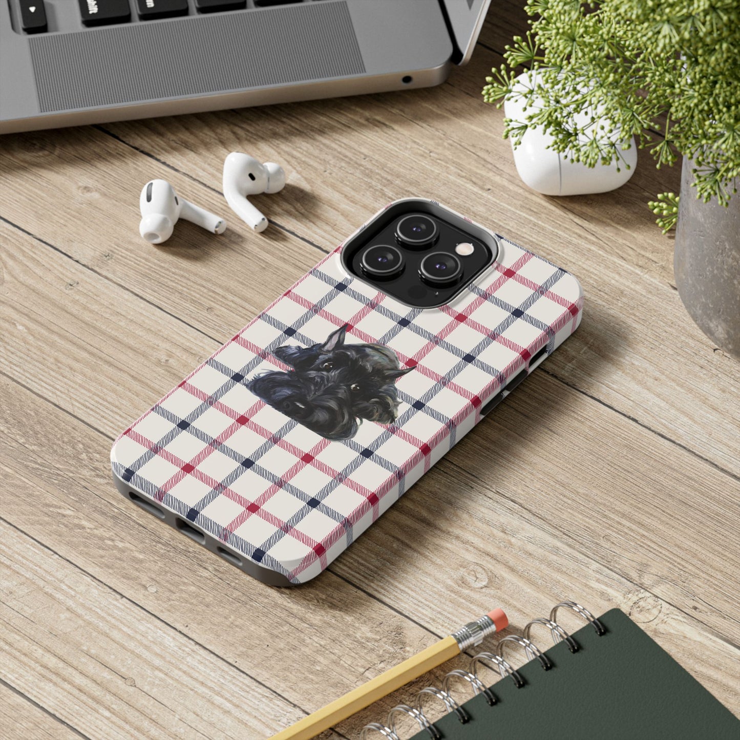 Scottish Terrier Phone Case, Tough Cases, Scottie Dog Phone Cover, Gift for Dog Lovers, Plaid Design