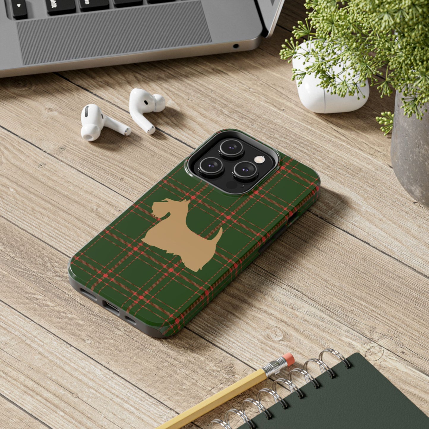 Scottish Terrier Phone Case, Tough Cases, Scottie Dog Phone Cover, Gift for Dog Lovers, Plaid Design