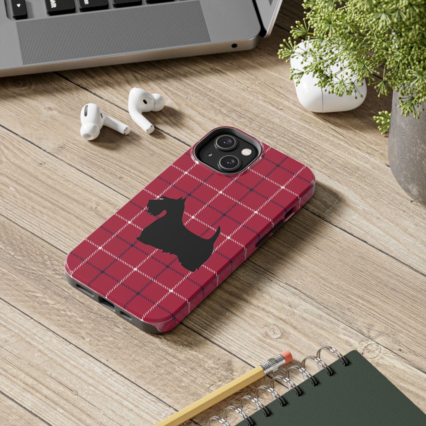 Scottish Terrier Phone Case, Tough Cases, Scottie Dog Phone Cover, Gift for Dog Lovers, Plaid Design