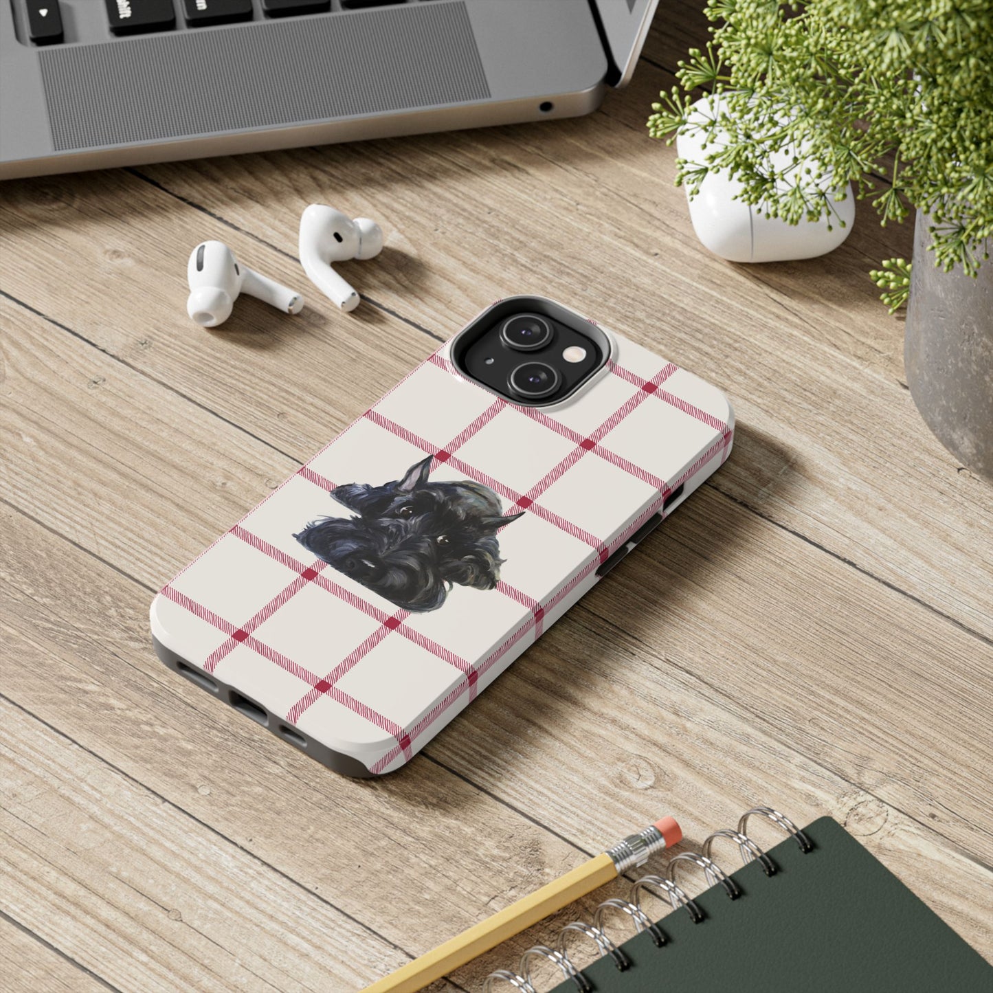 Scottish Terrier Phone Case, Tough Cases, Scottie Dog Phone Cover, Gift for Dog Lovers, Plaid Design