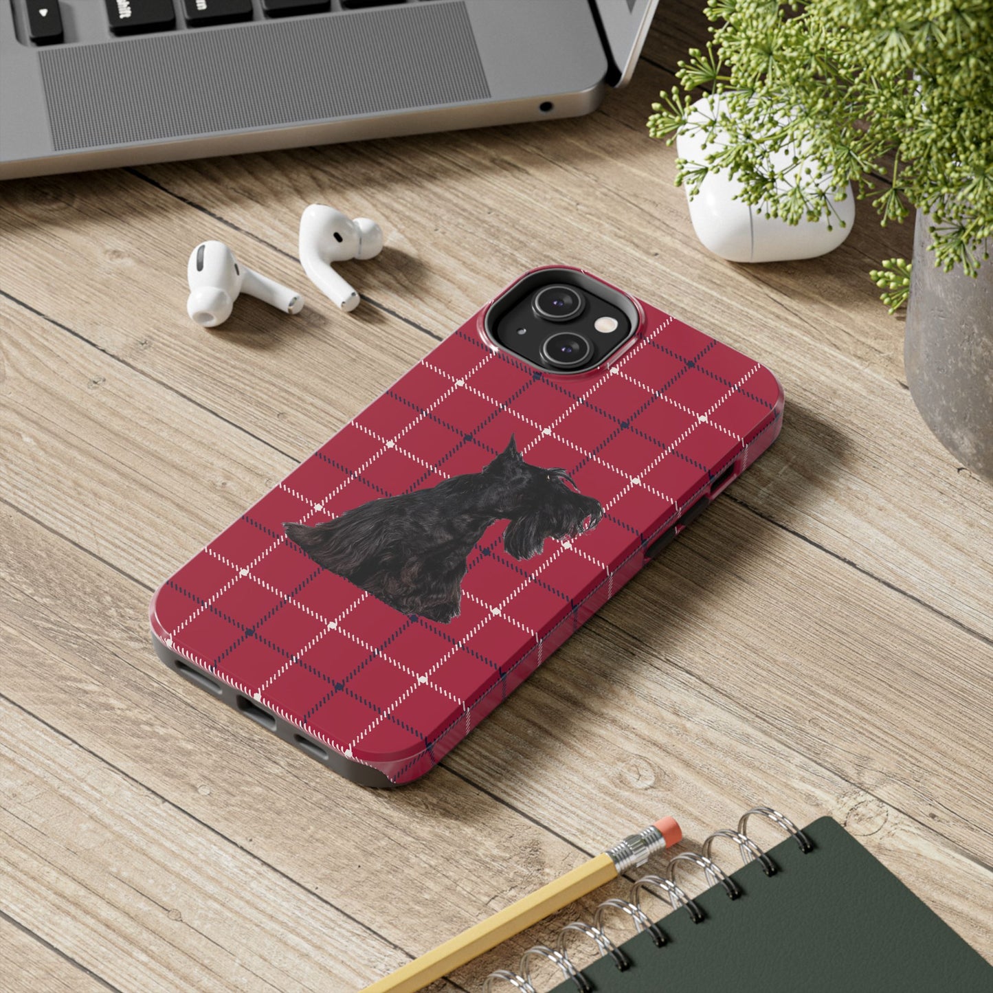 Scottish Terrier Phone Case, Tough Cases, Scottie Dog Phone Cover, Gift for Dog Lovers, Plaid Design