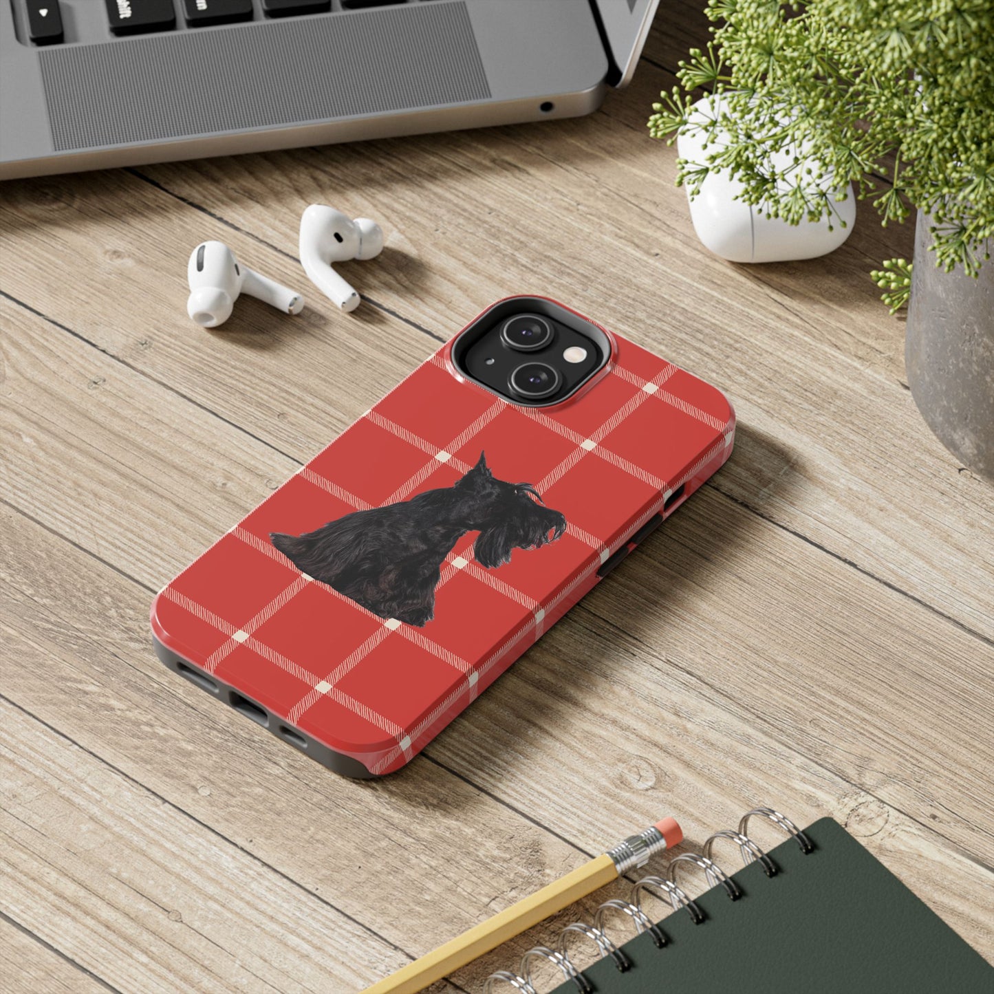 Scottish Terrier Phone Case, Tough Cases, Scottie Dog Phone Cover, Gift for Dog Lovers, Plaid Design
