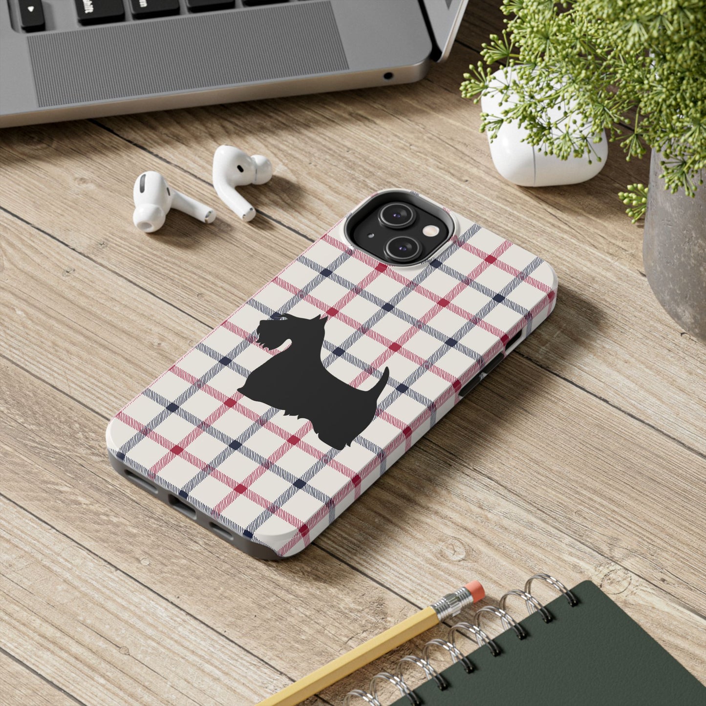 Scottish Terrier Phone Case, Tough Cases, Scottie Dog Phone Cover, Gift for Dog Lovers, Plaid Design