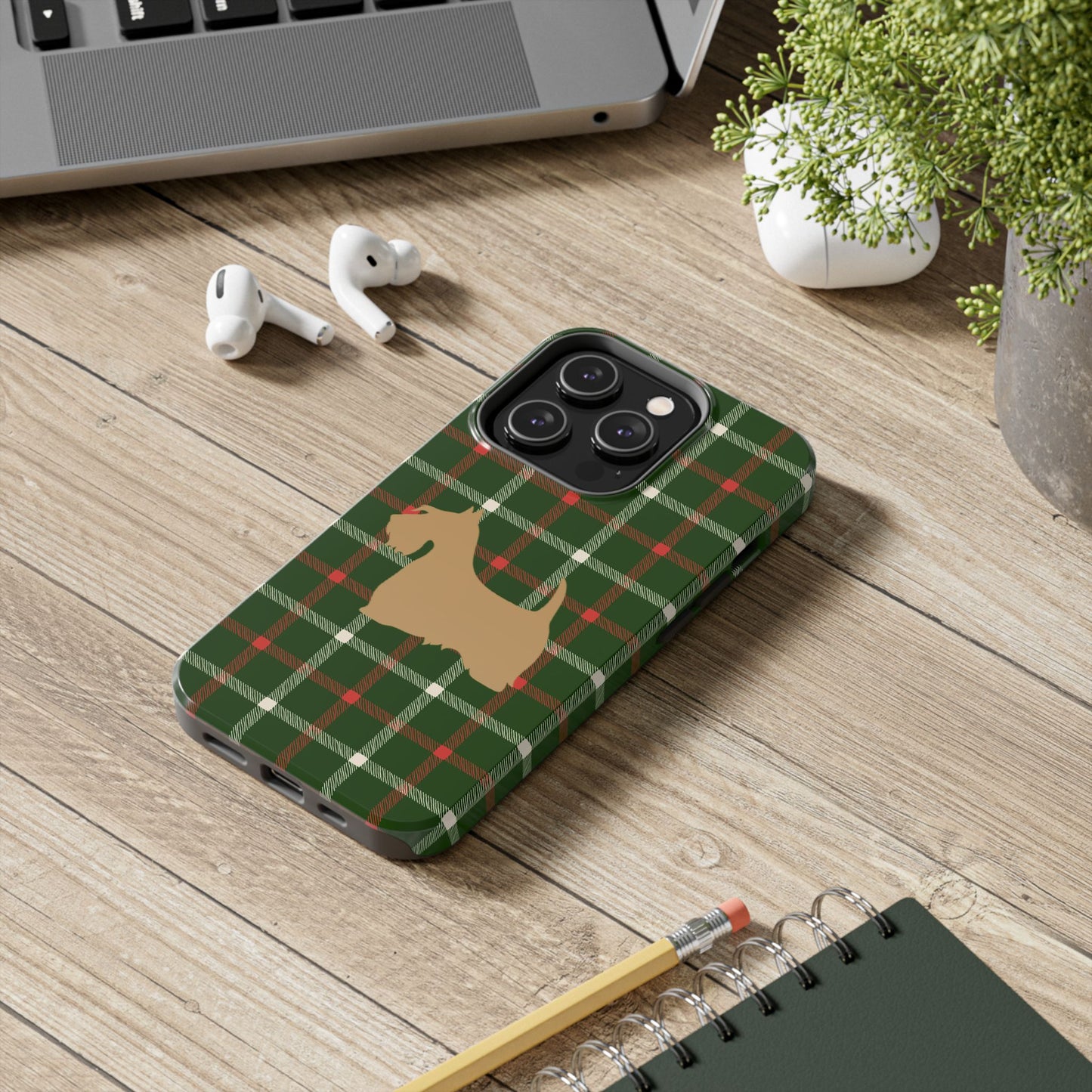 Scottish Terrier Phone Case, Tough Cases, Scottie Dog Phone Cover, Gift for Dog Lovers, Plaid Design
