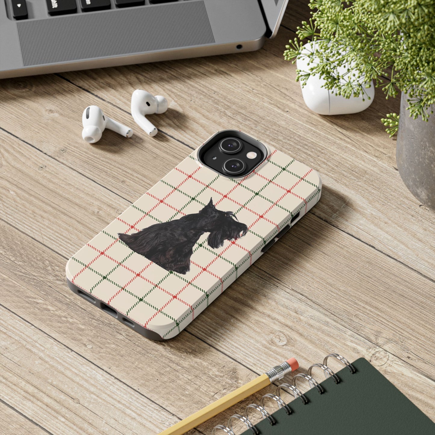 Scottish Terrier Phone Case, Tough Cases, Scottie Dog Phone Cover, Gift for Dog Lovers, Plaid Design