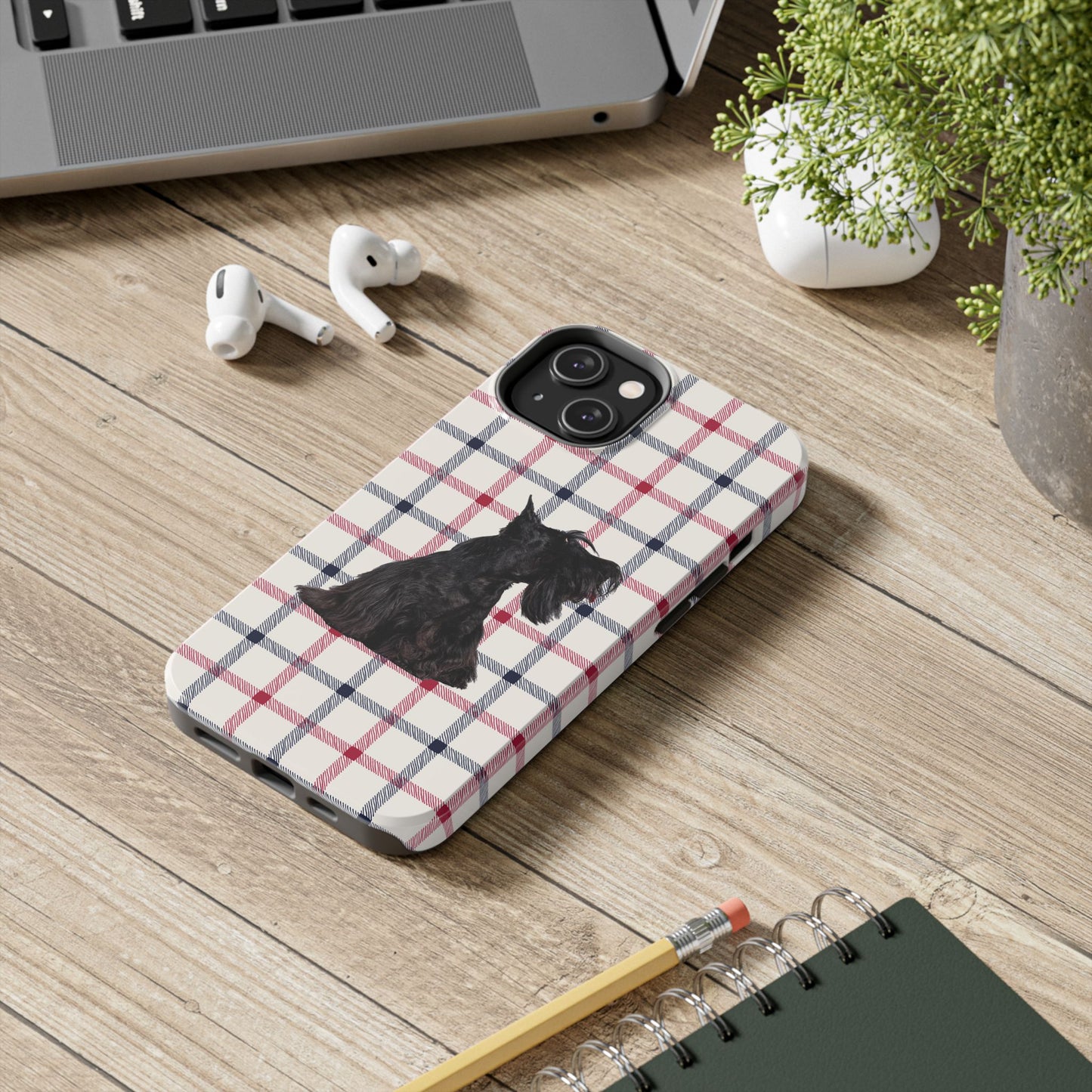 Scottish Terrier Phone Case, Tough Cases, Scottie Dog Phone Cover, Gift for Dog Lovers, Plaid Design