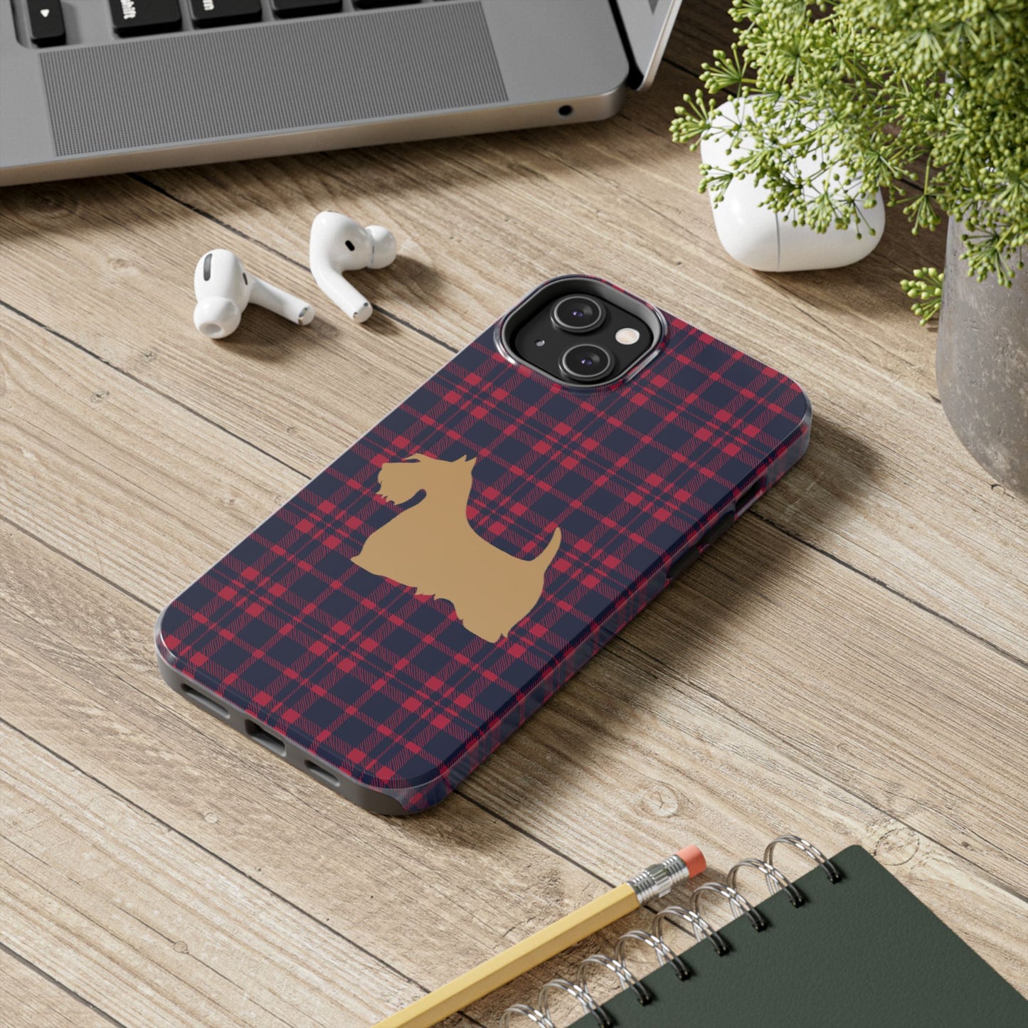 Scottish Terrier Phone Case, Tough Cases, Scottie Dog Phone Cover, Gift for Dog Lovers, Plaid Design