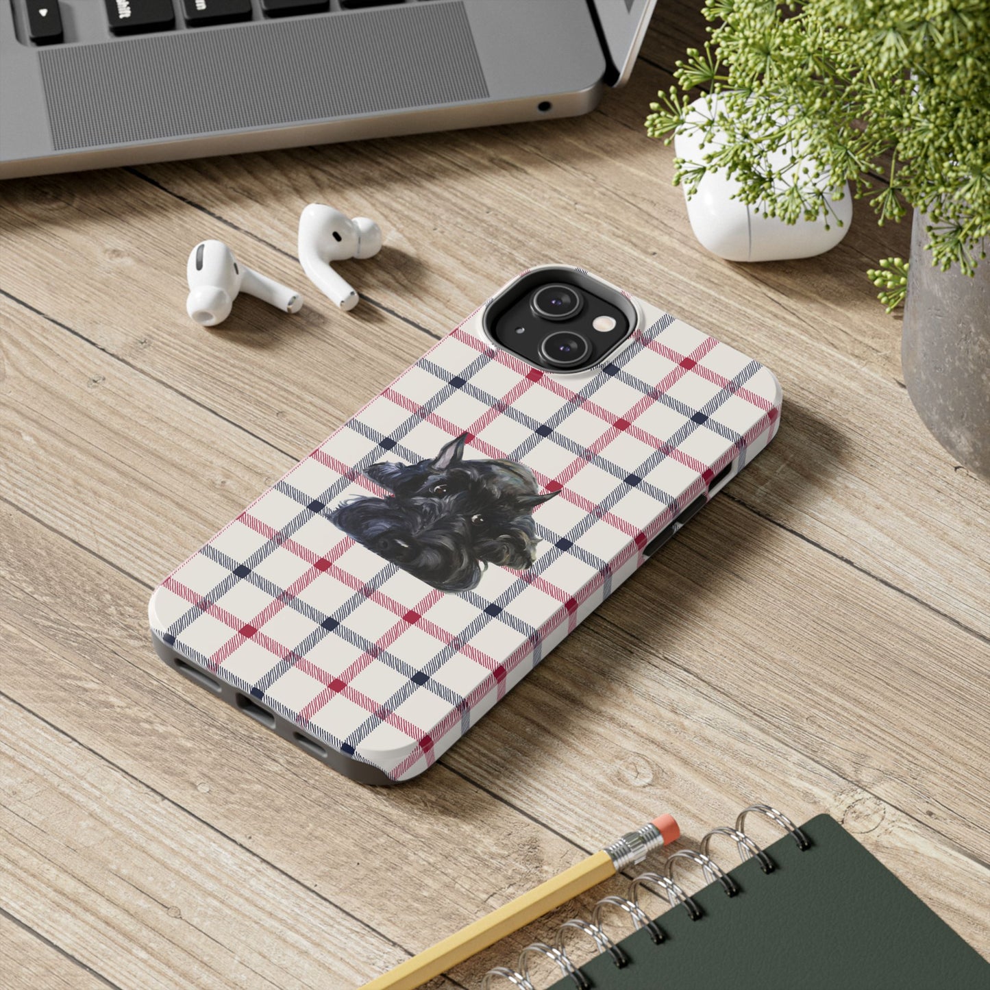 Scottish Terrier Phone Case, Tough Cases, Scottie Dog Phone Cover, Gift for Dog Lovers, Plaid Design