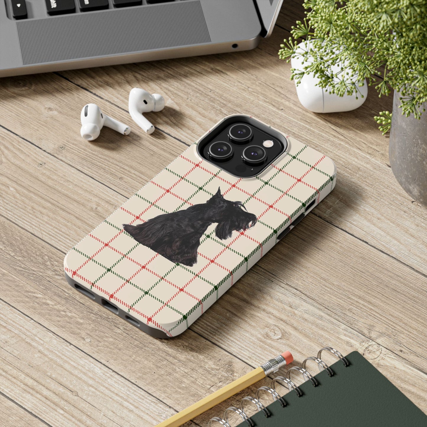 Scottish Terrier Phone Case, Tough Cases, Scottie Dog Phone Cover, Gift for Dog Lovers, Plaid Design