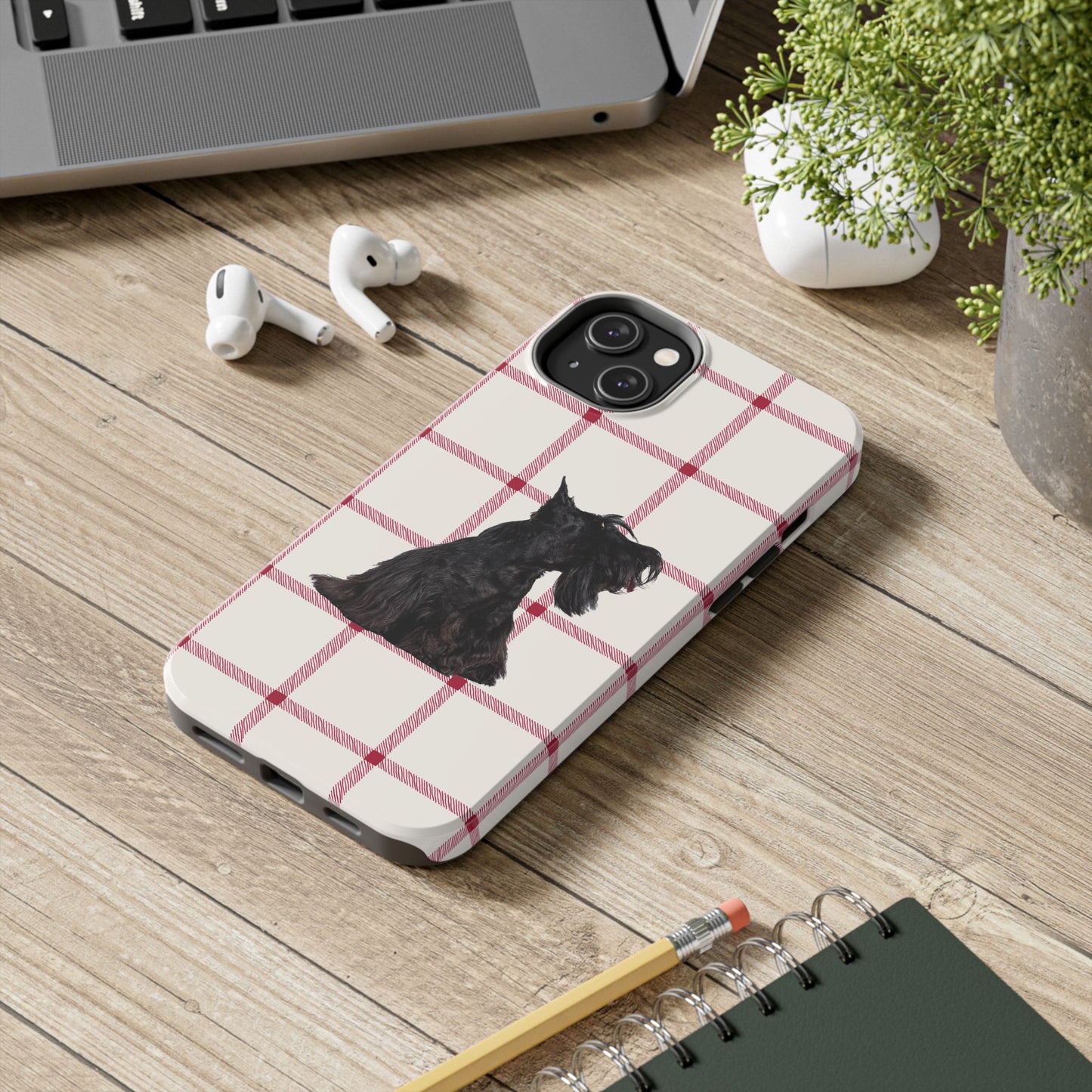 Scottish Terrier Phone Case, Tough Cases, Scottie Dog Phone Cover, Gift for Dog Lovers, Plaid Design