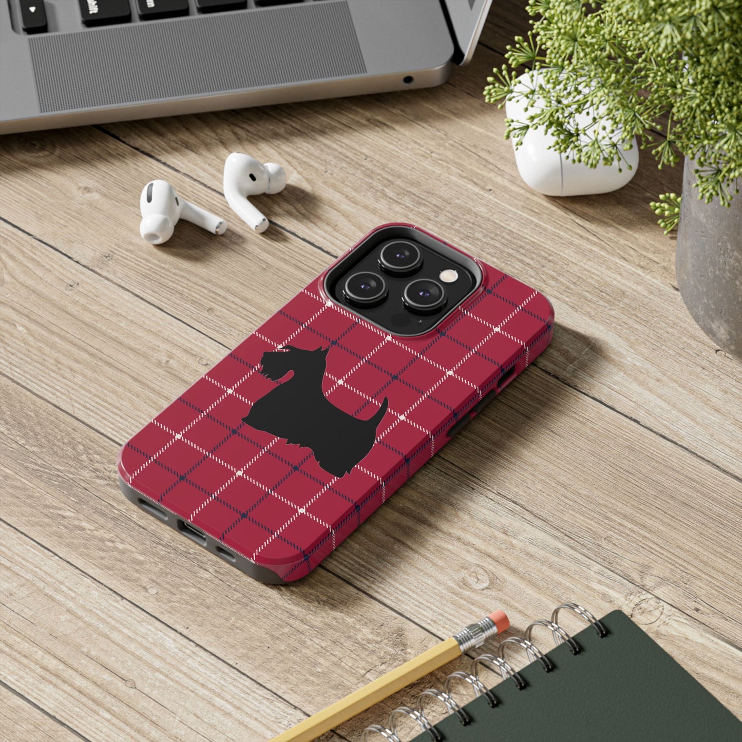 Scottish Terrier Phone Case, Tough Cases, Scottie Dog Phone Cover, Gift for Dog Lovers, Plaid Design