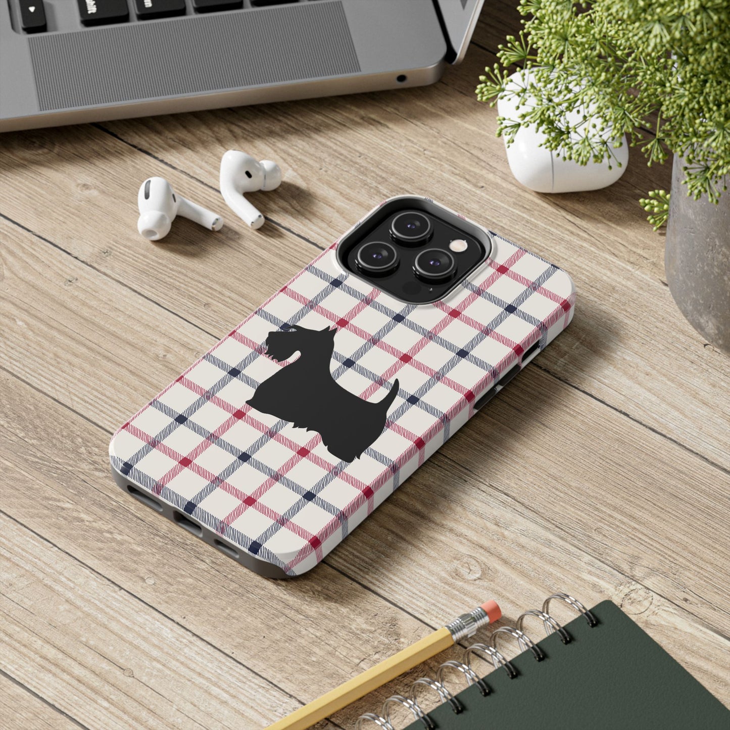 Scottish Terrier Phone Case, Tough Cases, Scottie Dog Phone Cover, Gift for Dog Lovers, Plaid Design