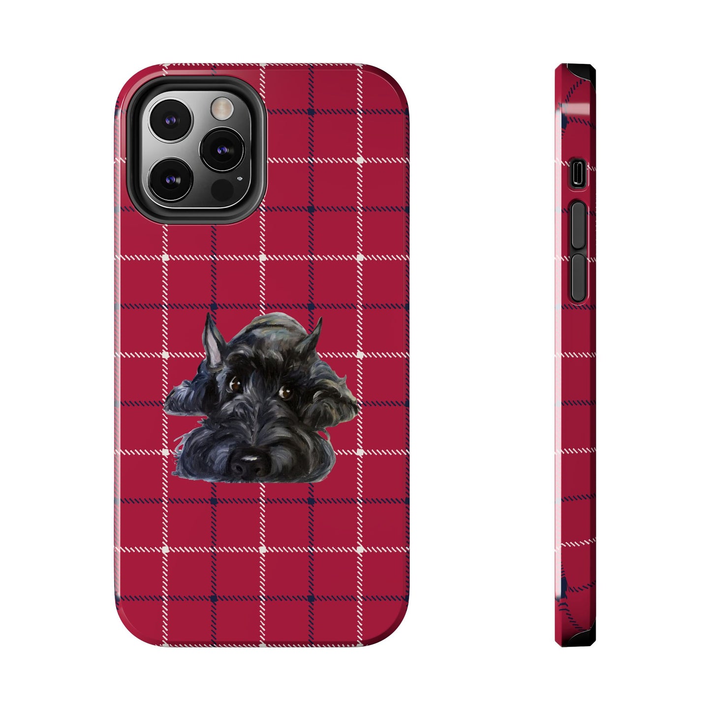 Scottish Terrier Phone Case, Tough Cases, Scottie Dog Phone Cover, Gift for Dog Lovers, Plaid Design