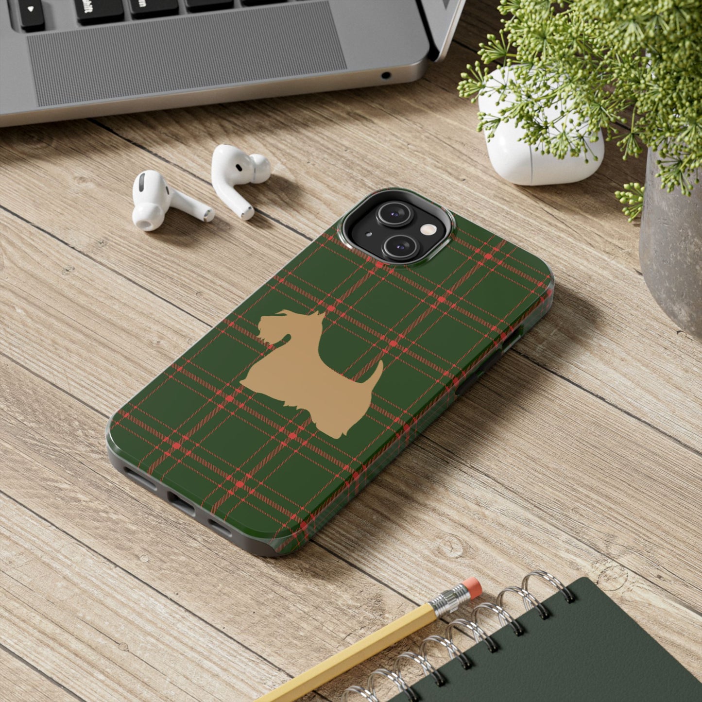 Scottish Terrier Phone Case, Tough Cases, Scottie Dog Phone Cover, Gift for Dog Lovers, Plaid Design