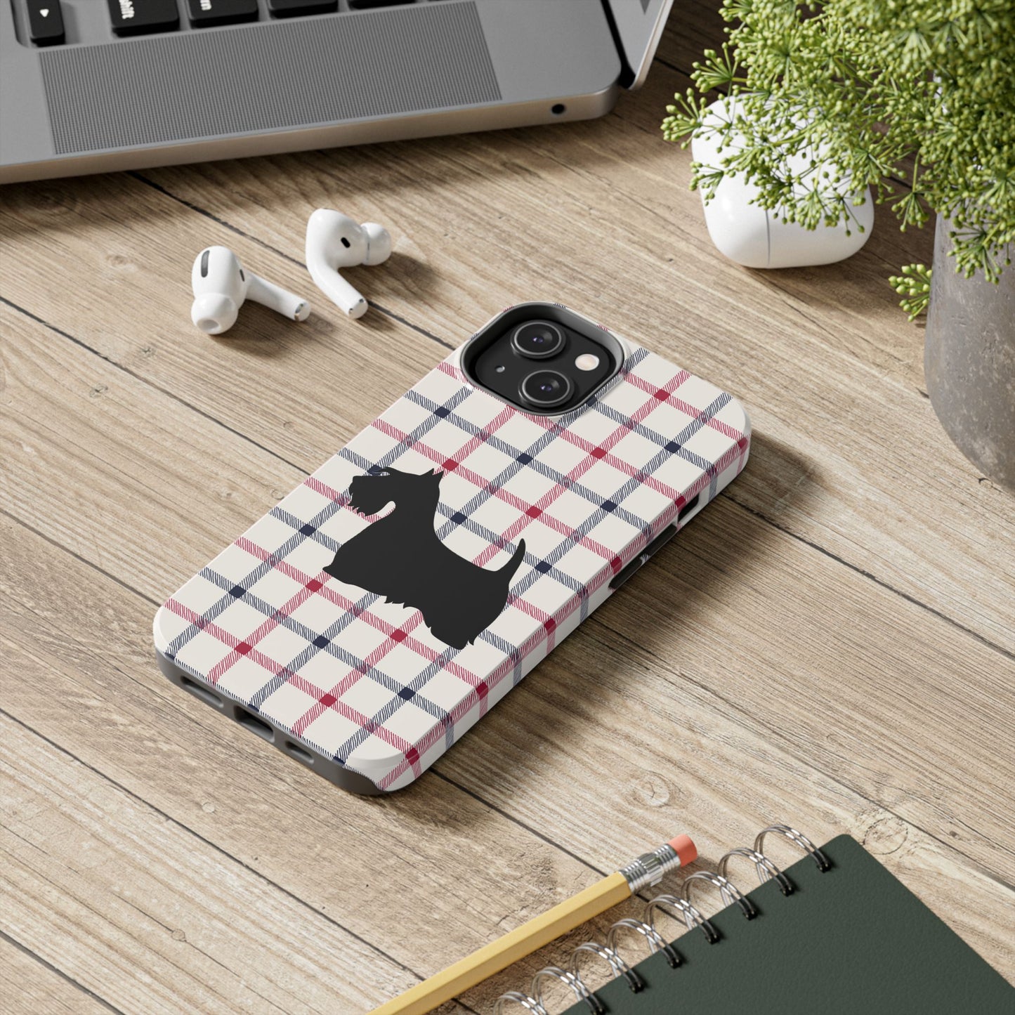 Scottish Terrier Phone Case, Tough Cases, Scottie Dog Phone Cover, Gift for Dog Lovers, Plaid Design