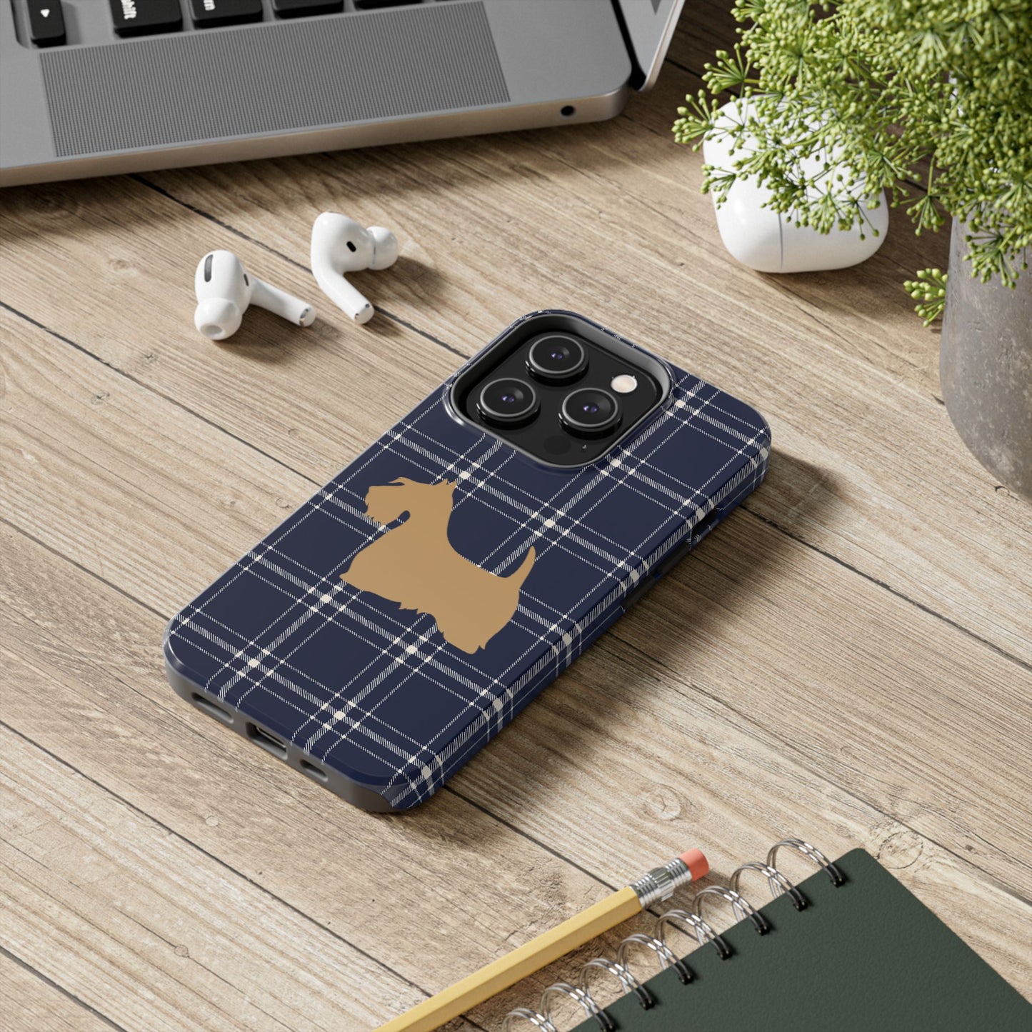 Scottish Terrier Phone Case, Tough Cases, Scottie Dog Phone Cover, Gift for Dog Lovers, Plaid Design