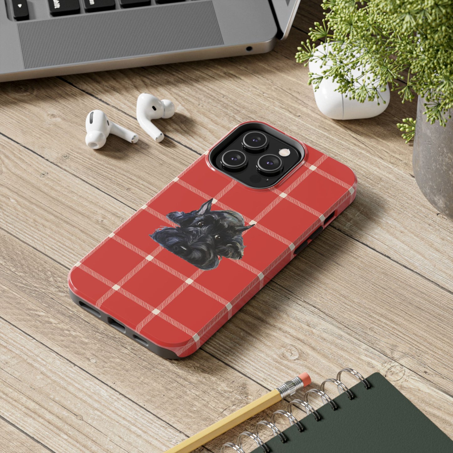Scottish Terrier Phone Case, Tough Cases, Scottie Dog Phone Cover, Gift for Dog Lovers, Plaid Design
