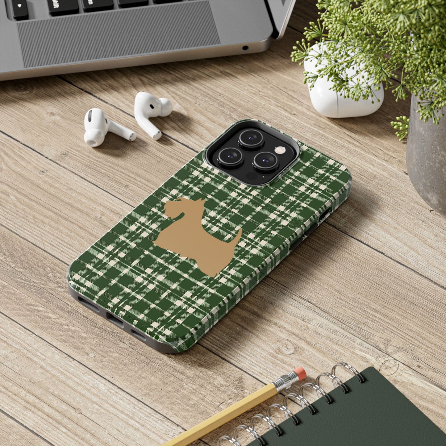 Scottish Terrier Phone Case, Tough Cases, Scottie Dog Phone Cover, Gift for Dog Lovers, Plaid Design