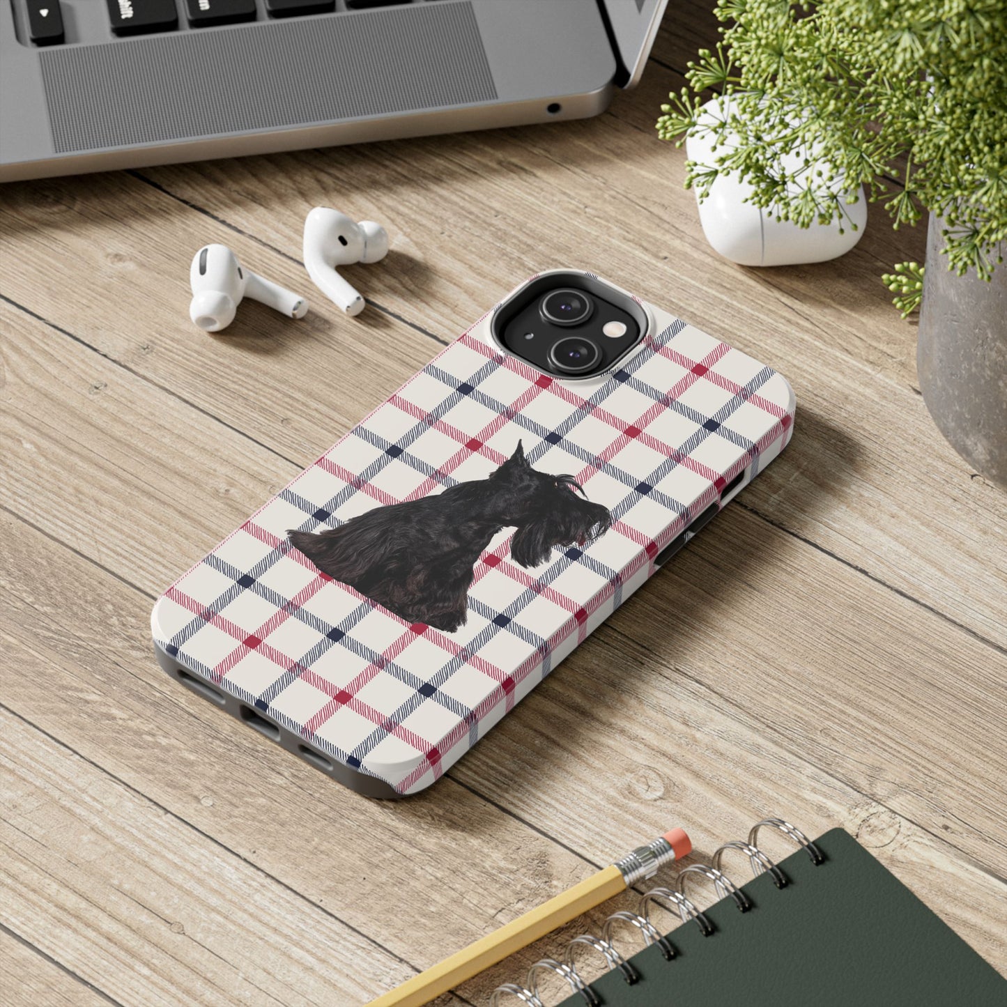 Scottish Terrier Phone Case, Tough Cases, Scottie Dog Phone Cover, Gift for Dog Lovers, Plaid Design