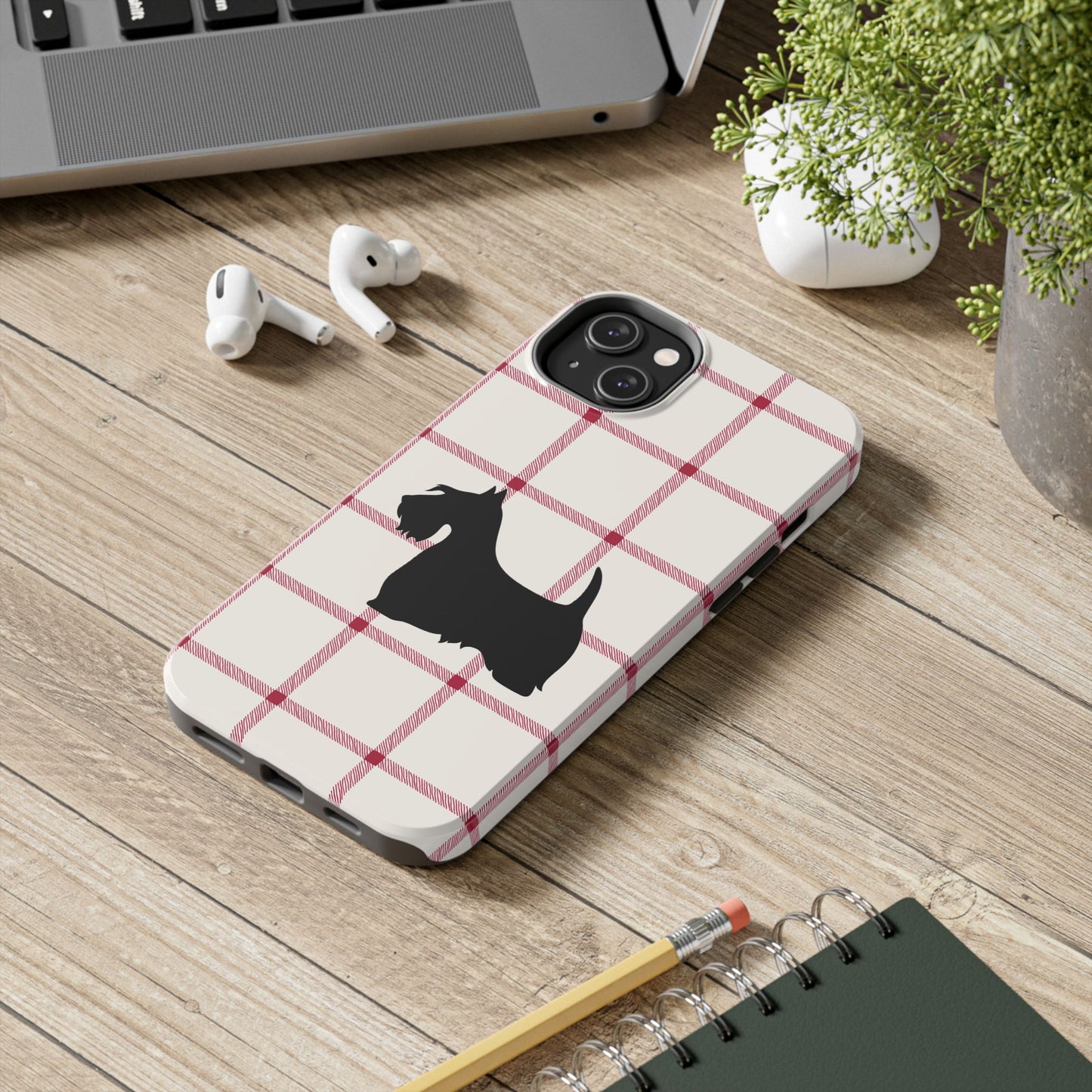 Scottish Terrier Phone Case, Tough Cases, Scottie Dog Phone Cover, Gift for Dog Lovers, Plaid Design