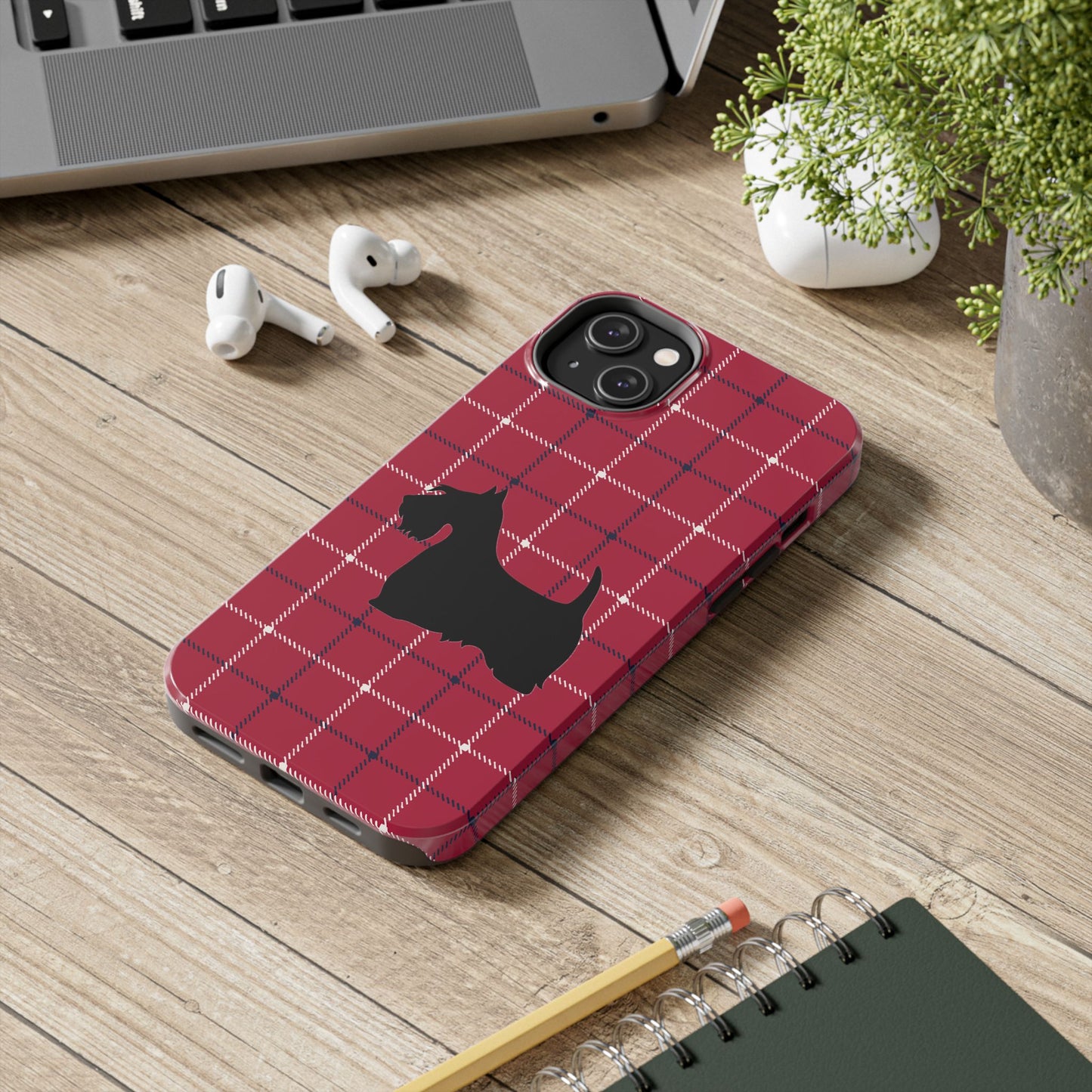 Scottish Terrier Phone Case, Tough Cases, Scottie Dog Phone Cover, Gift for Dog Lovers, Plaid Design