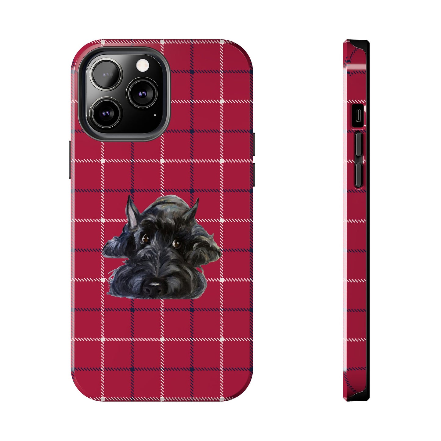 Scottish Terrier Phone Case, Tough Cases, Scottie Dog Phone Cover, Gift for Dog Lovers, Plaid Design