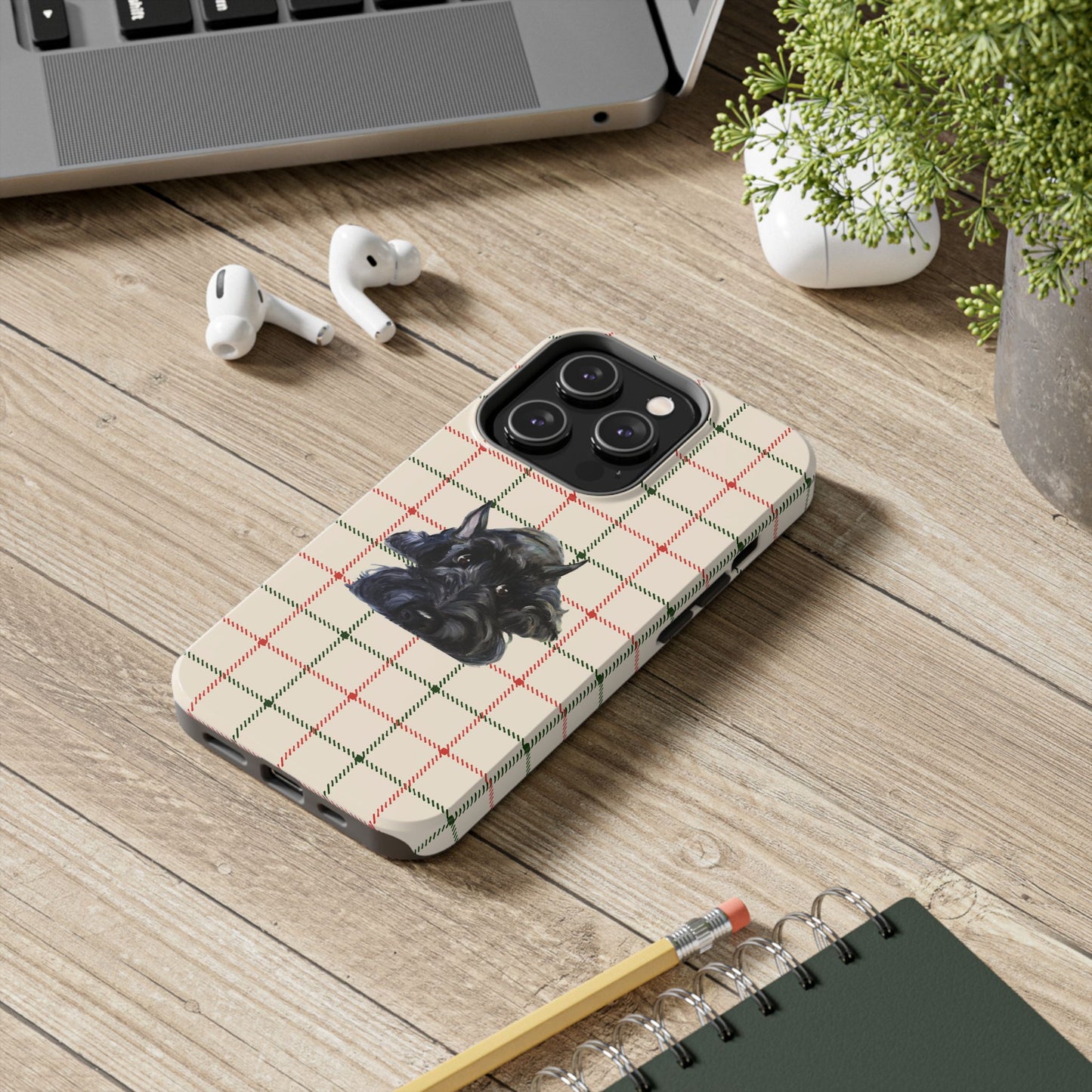 Scottish Terrier Phone Case, Tough Cases, Scottie Dog Phone Cover, Gift for Dog Lovers, Plaid Design
